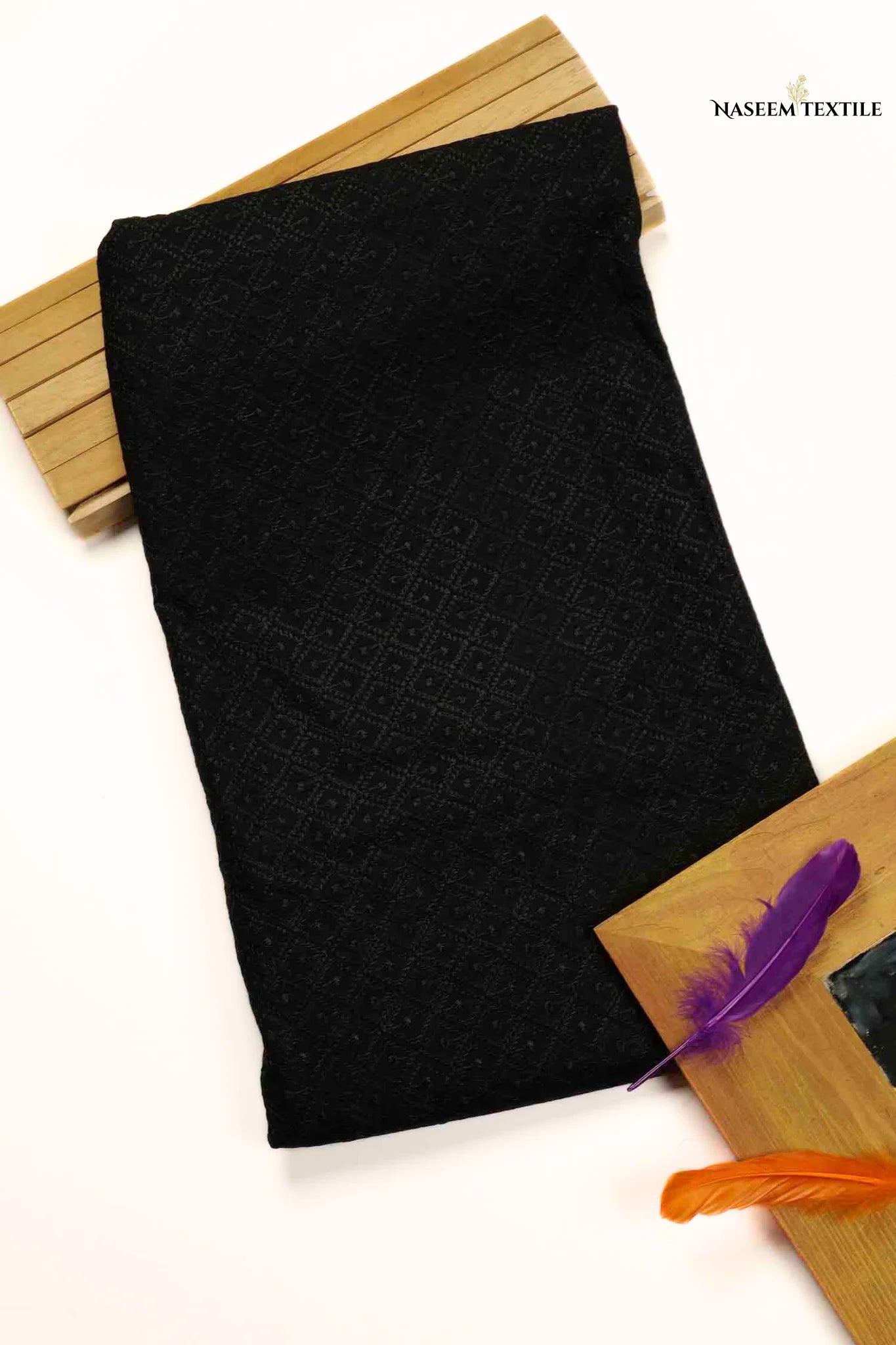 Black Chikan Kari Fabric – Wholesale at just 600 PKR/Yard (15 Yards Per Bundle)
