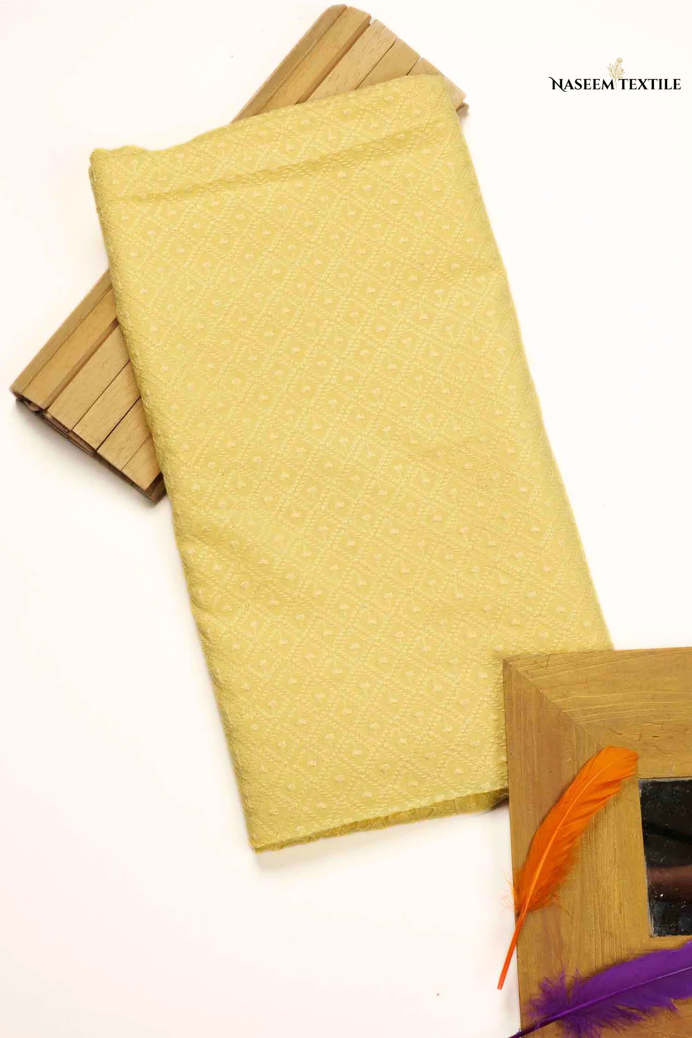 Lemon Yellow Unstitched Chikankari Kurta Fabric for Men | NT-M13
