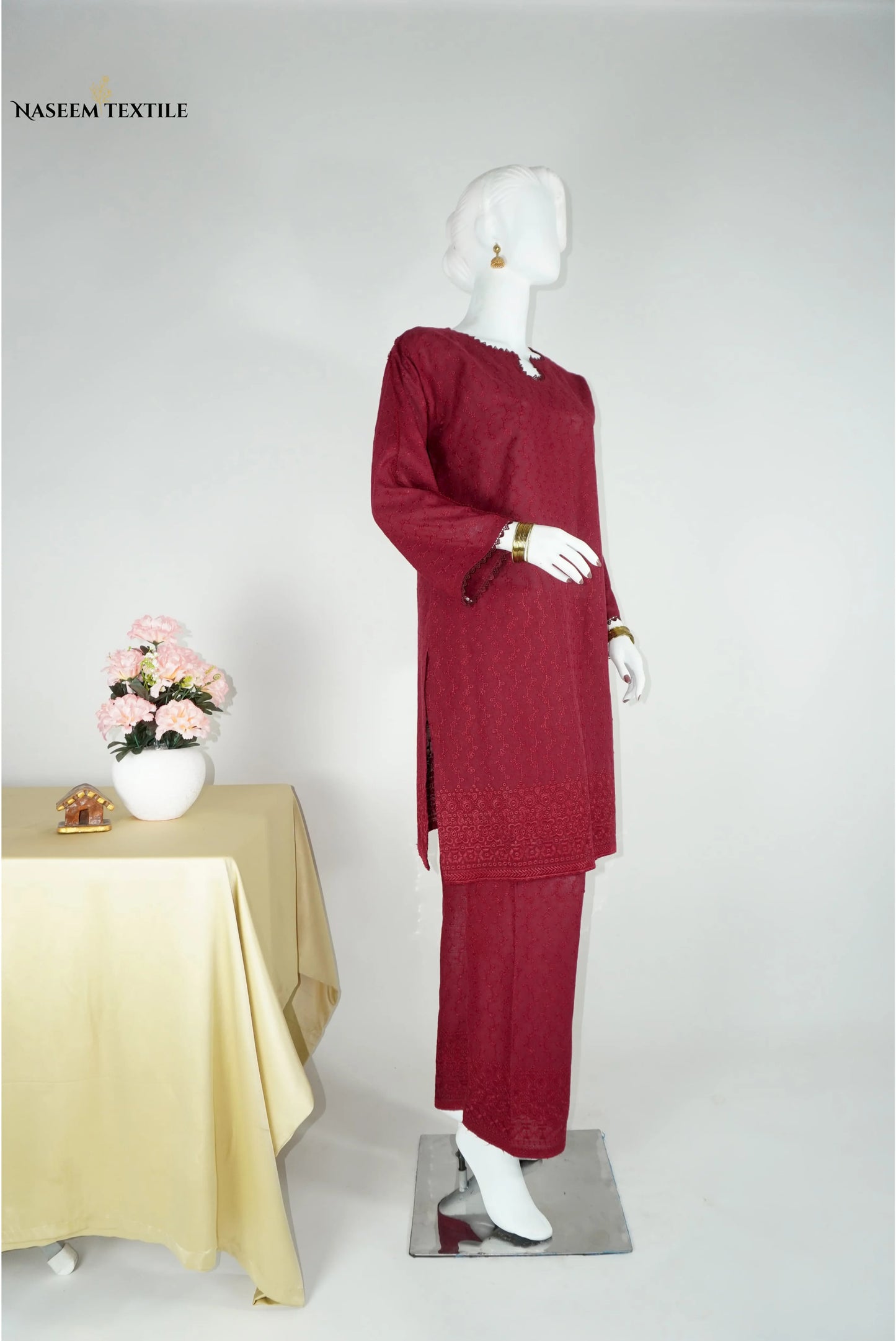 Everyday Luxe - Maroon Chikankari 2-piece Stitched Suit for Women | Kurta & Trouser | NT-WS6