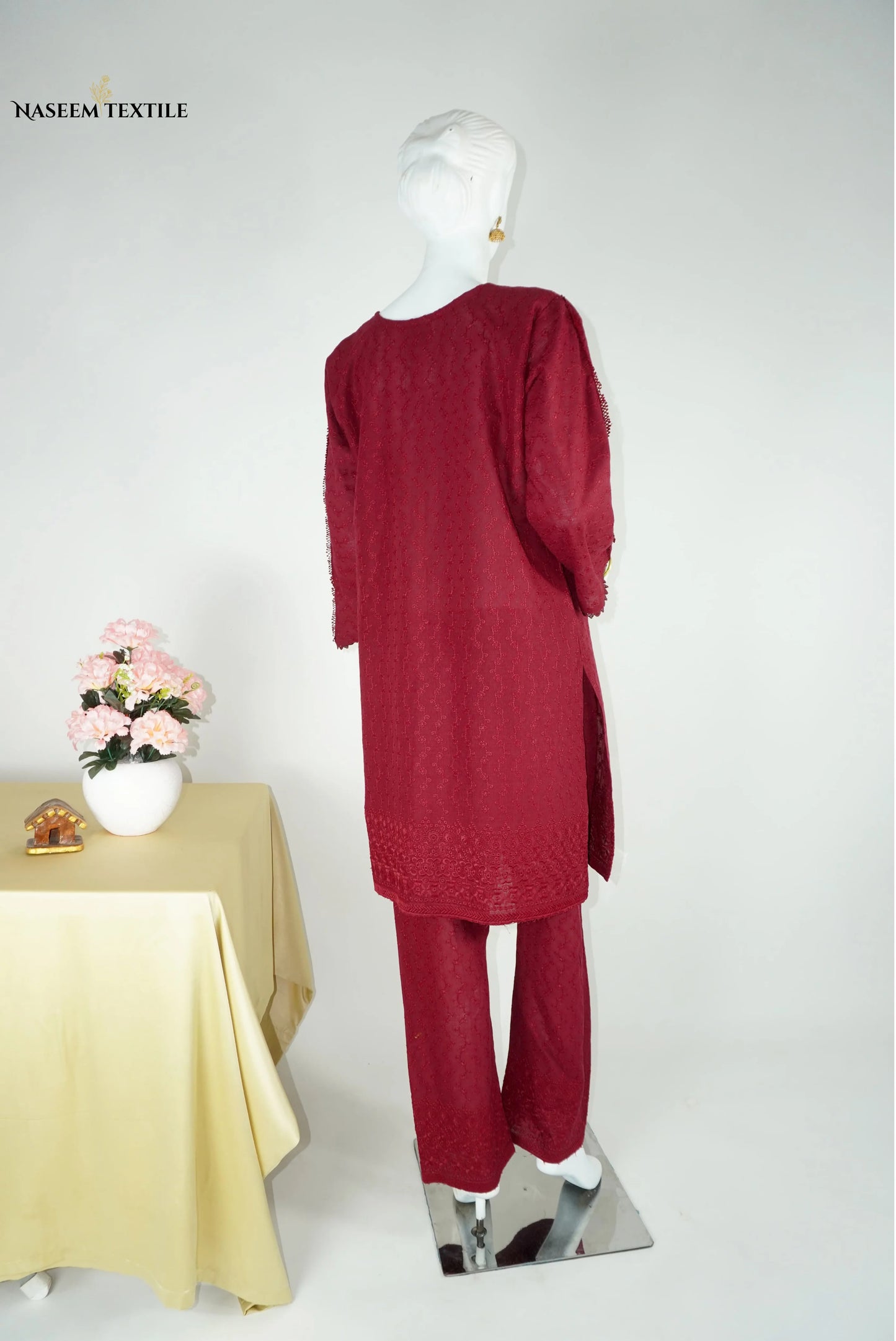 Everyday Luxe - Maroon Chikankari 2-piece Stitched Suit for Women | Kurta & Trouser | NT-WS6