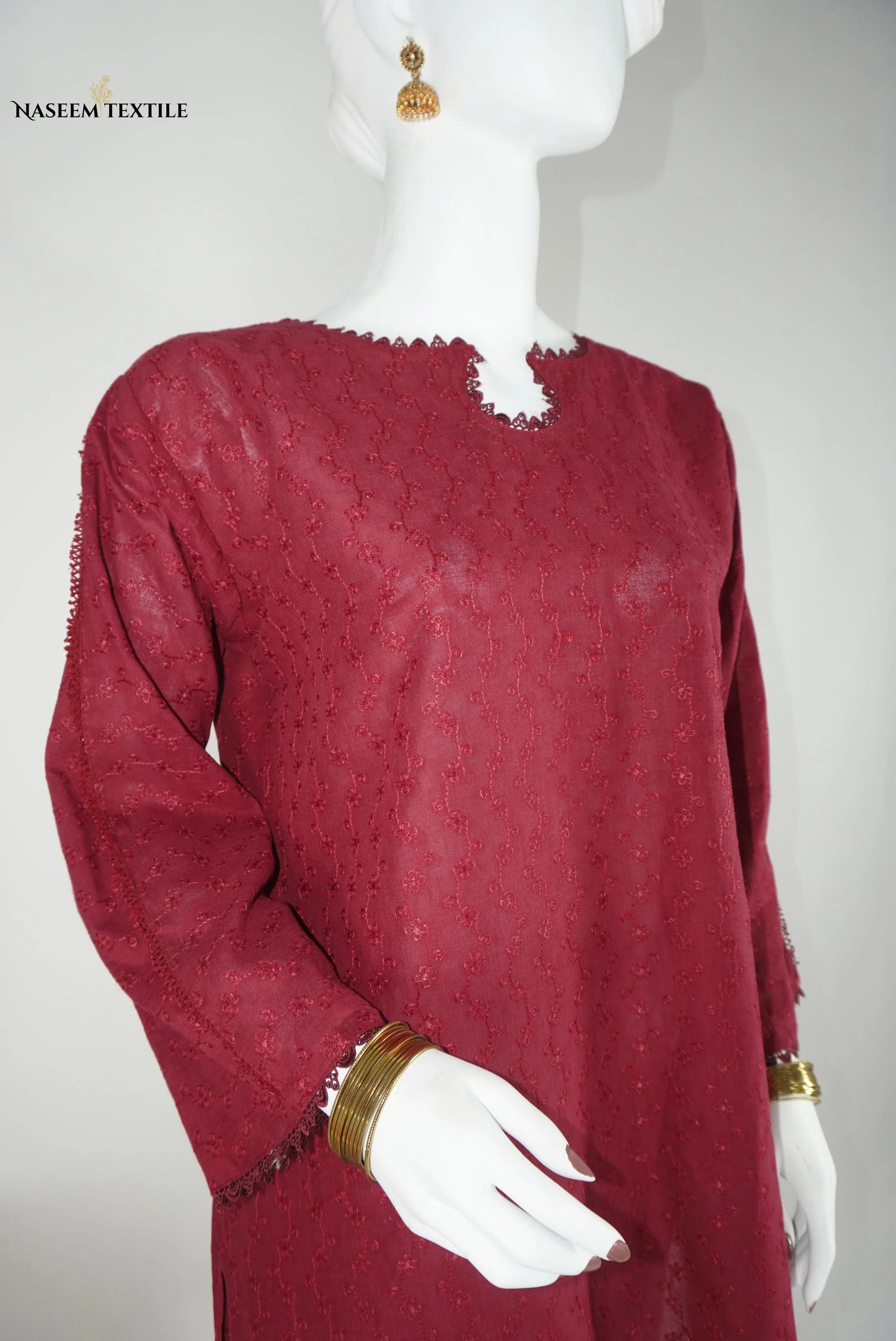 Everyday Luxe - Maroon Chikankari 2-piece Stitched Suit for Women | Kurta & Trouser | NT-WS6