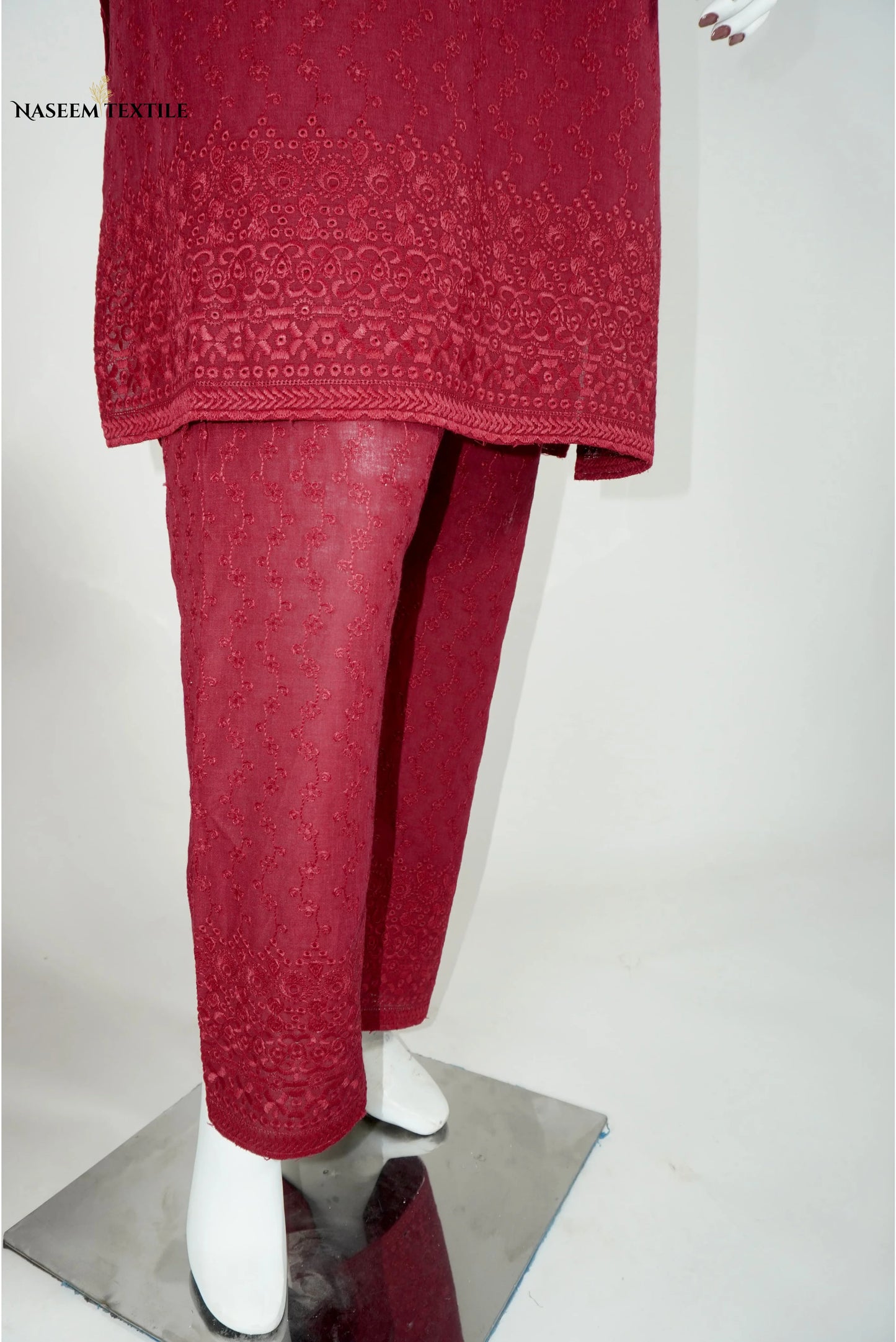 Everyday Luxe - Maroon Chikankari 2-piece Stitched Suit for Women | Kurta & Trouser | NT-WS6