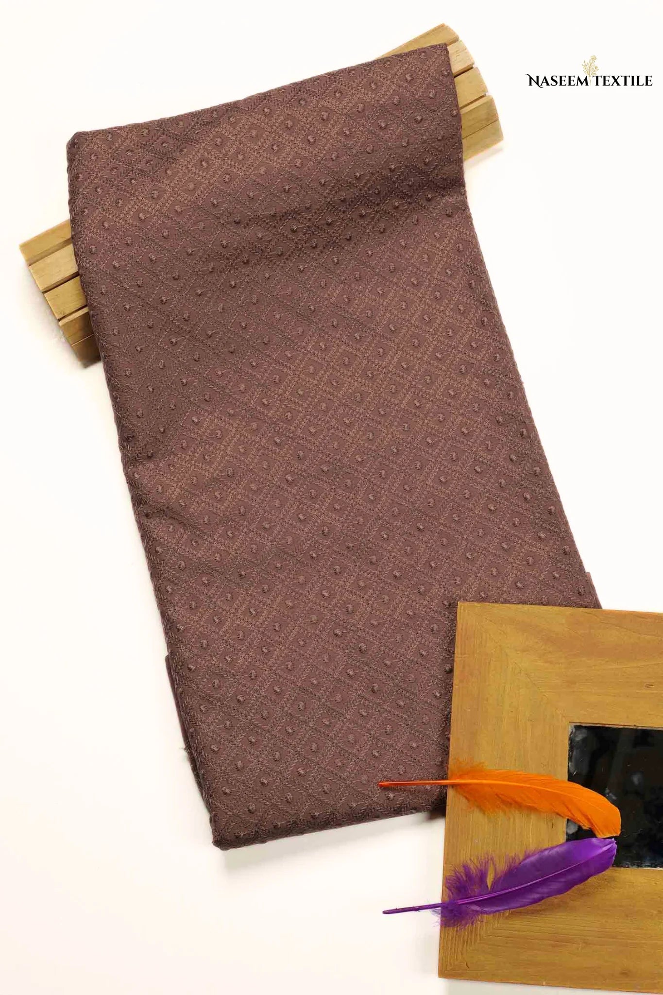 Espresso Brown Unstitched Chikankari Kurta Fabric for Men | NT-M10