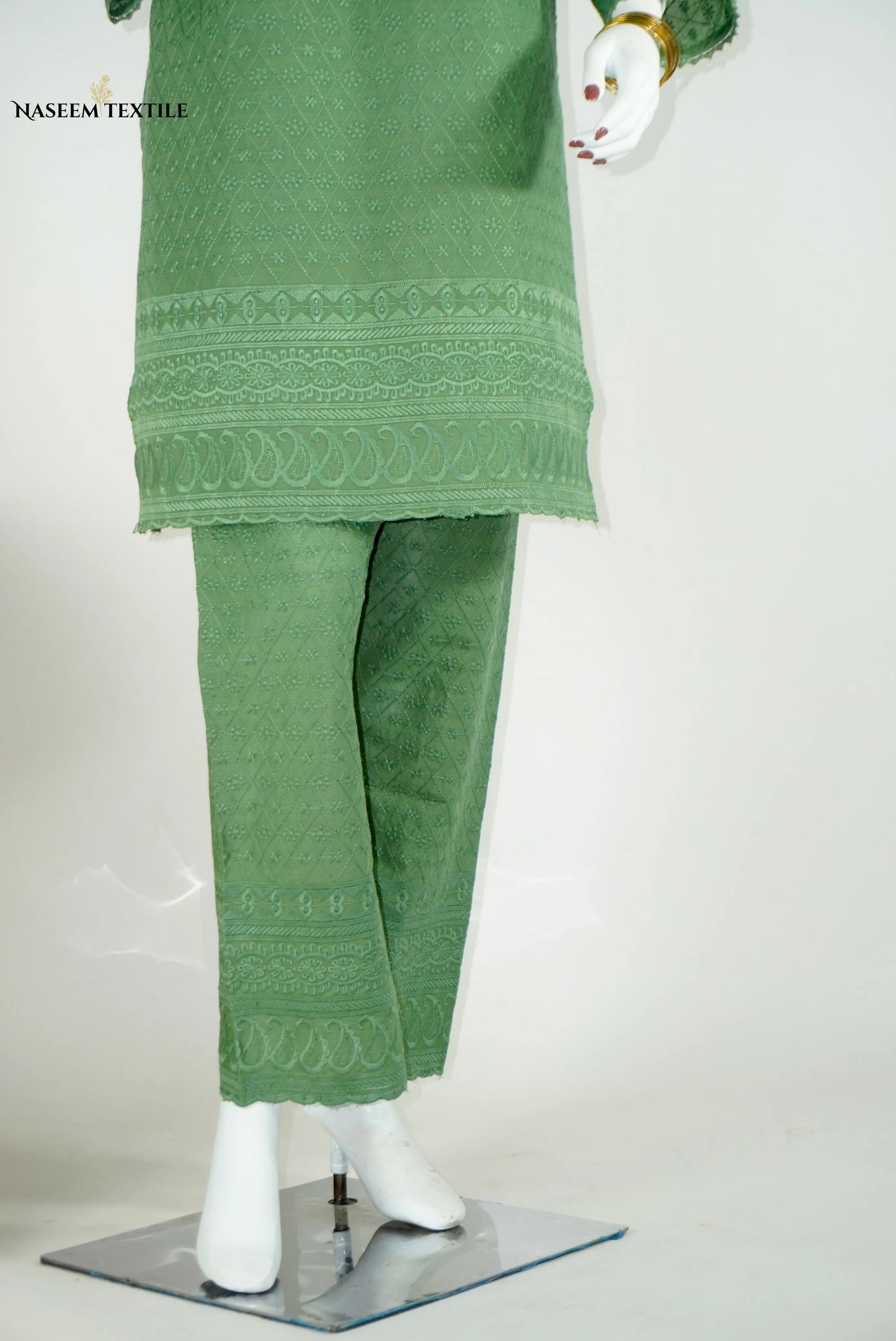 Everyday Luxe - Green Chikankari 2-piece Stitched Suit for Women | Kurta & Trouser | NT-WS07