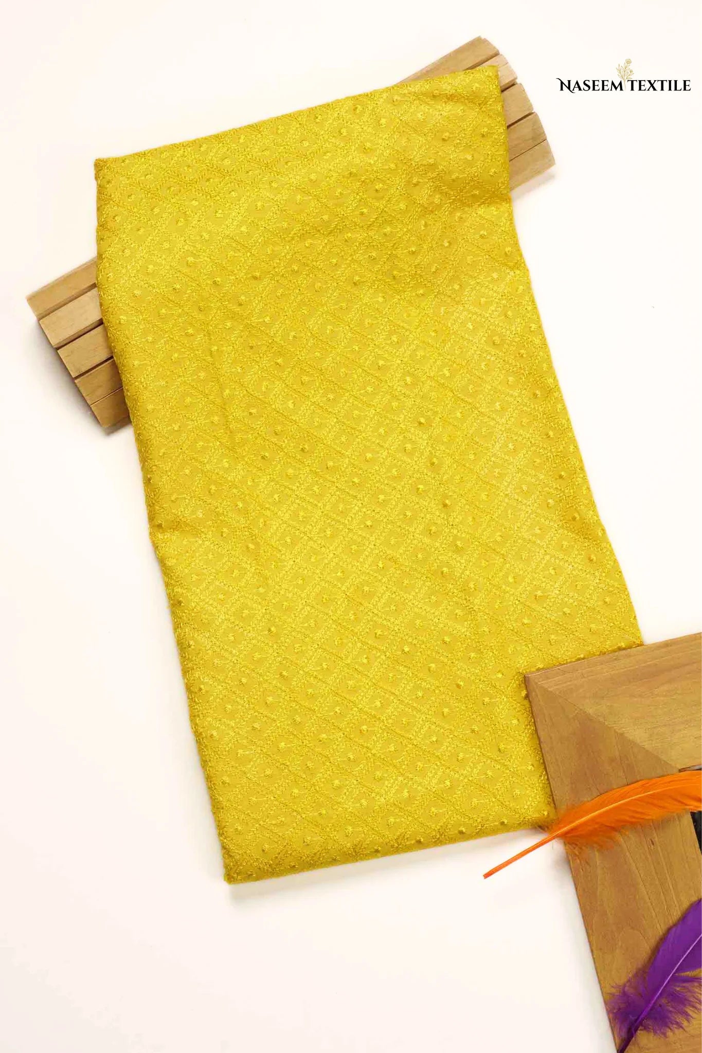 Dark Yellow Chikan Kari Fabric – Wholesale at just 600 PKR/Yard (15 Yards Per Bundle)