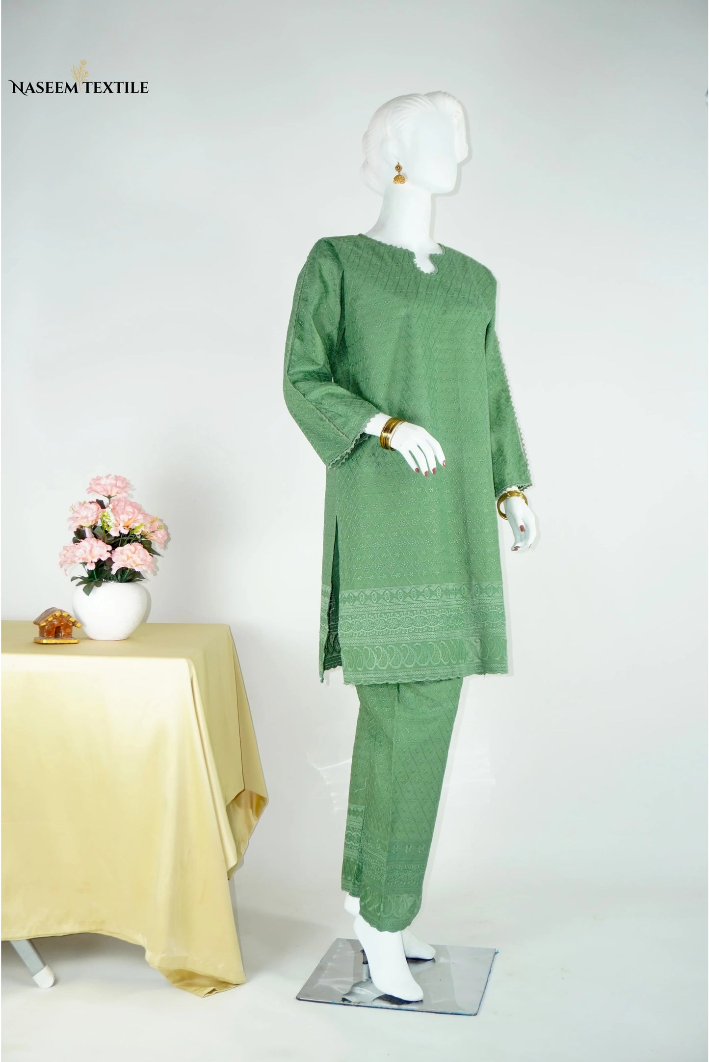 Everyday Luxe - Green Chikankari 2-piece Stitched Suit for Women | Kurta & Trouser | NT-WS07