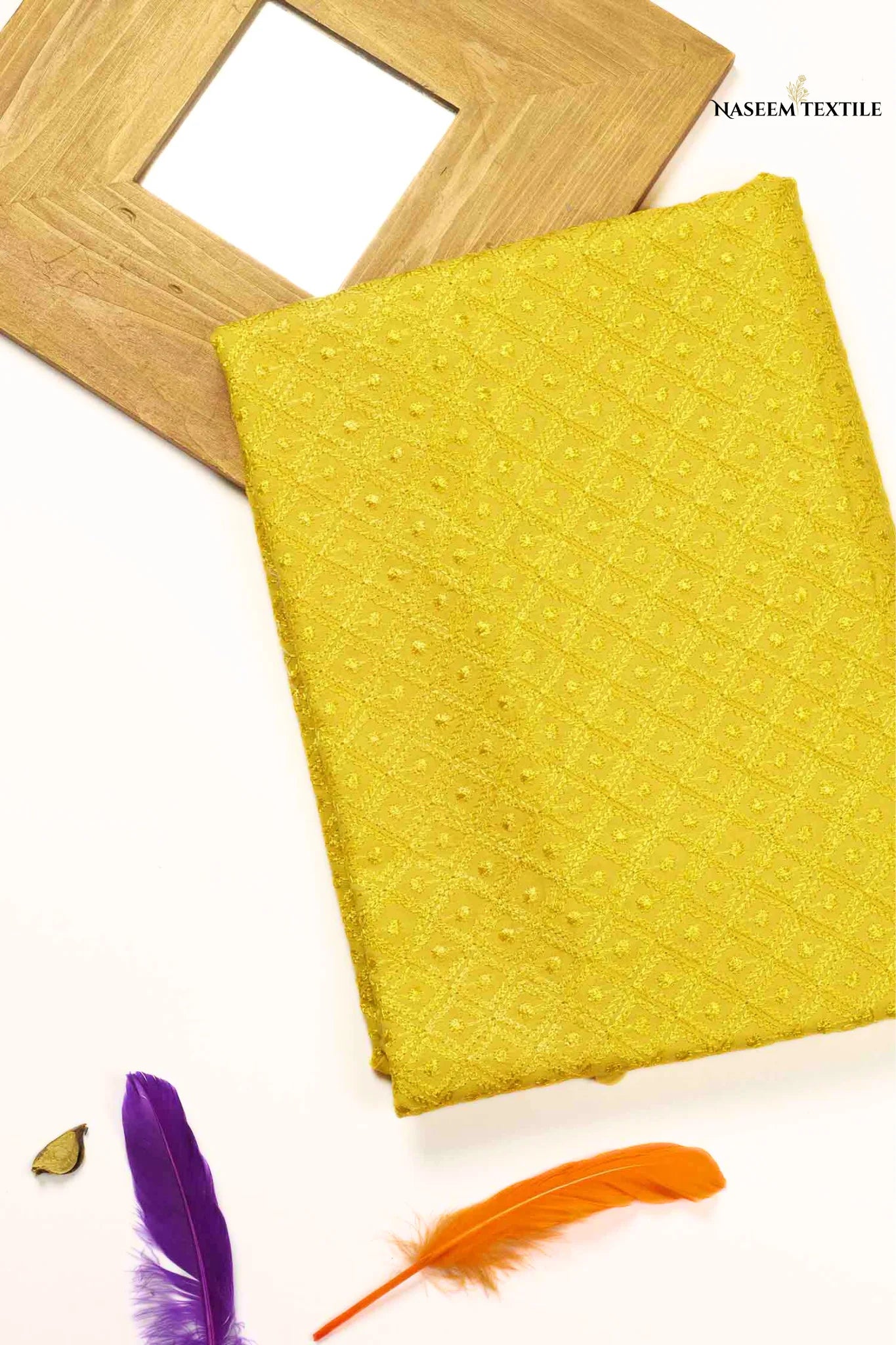 Dark Yellow Chikan Kari Fabric – Wholesale at just 600 PKR/Yard (15 Yards Per Bundle)