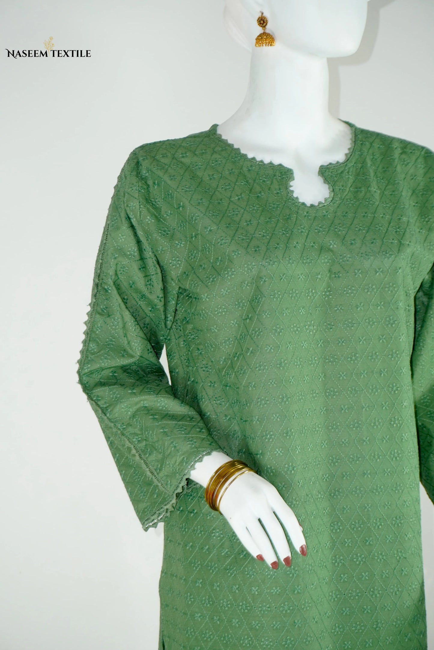Everyday Luxe - Green Chikankari 2-piece Stitched Suit for Women | Kurta & Trouser | NT-WS07
