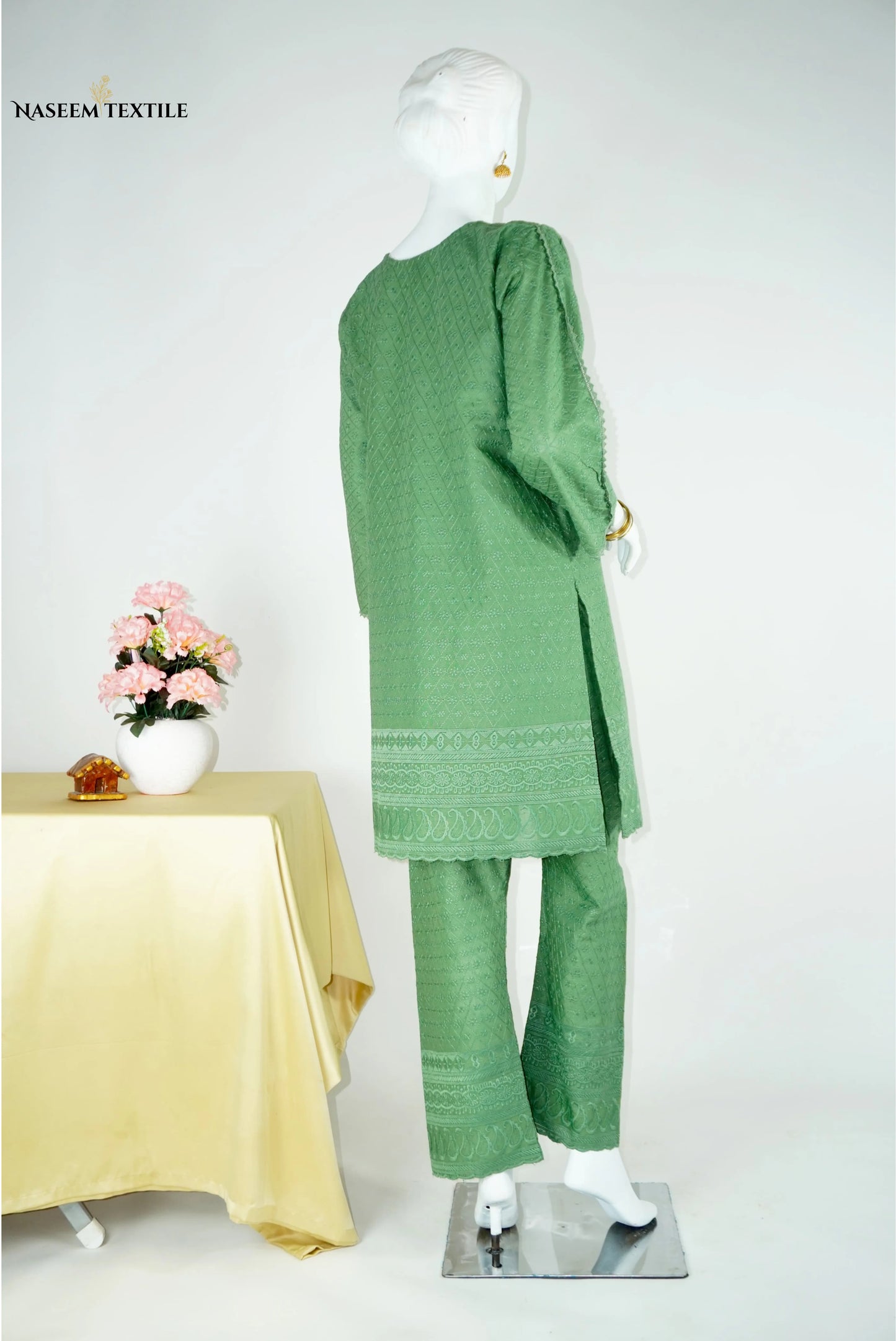 Everyday Luxe - Green Chikankari 2-piece Stitched Suit for Women | Kurta & Trouser | NT-WS07