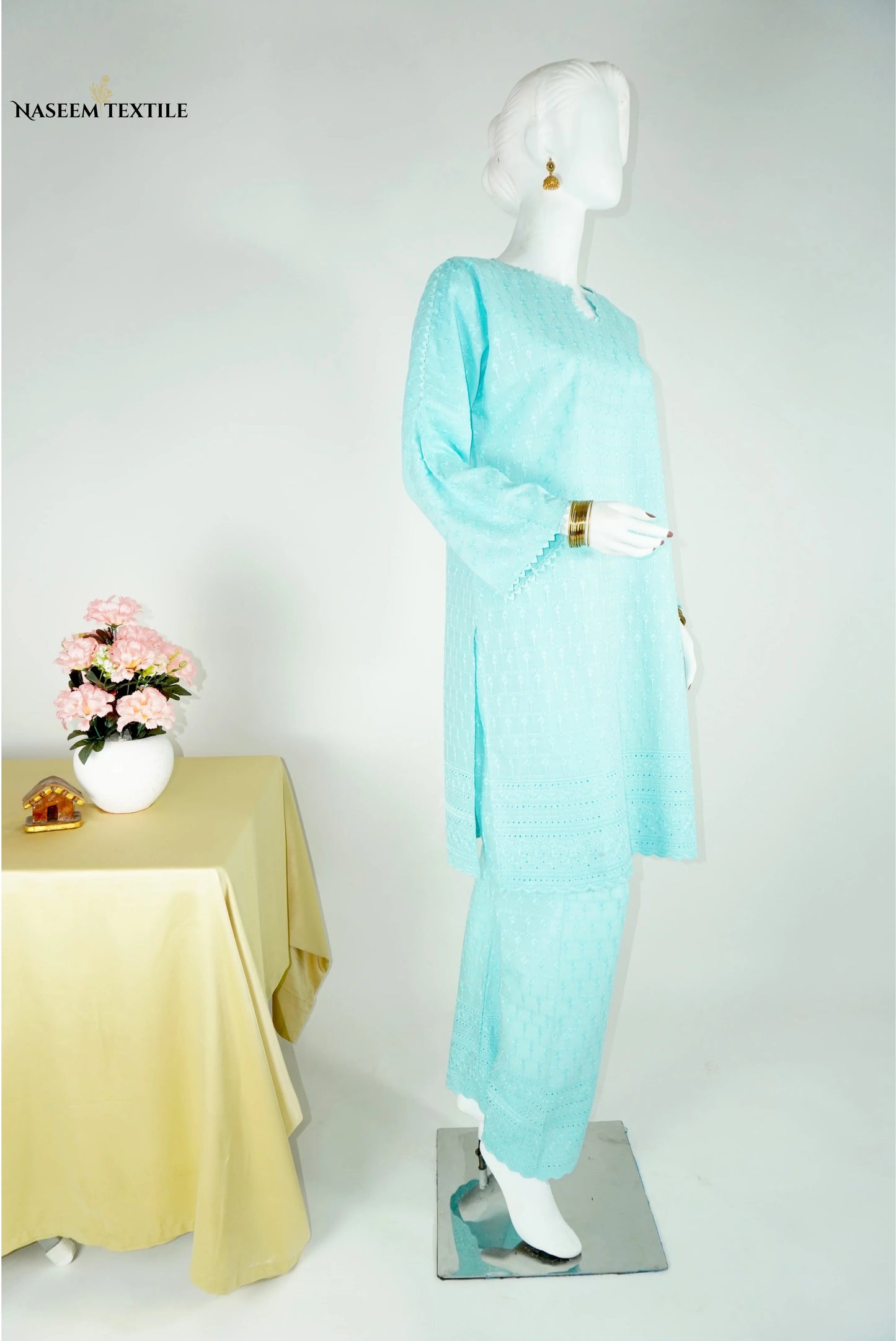 Everyday Luxe - Sky Blue Chikankari 2-piece Stitched Suit for Women | Kurta & Trouser | NT-WS04