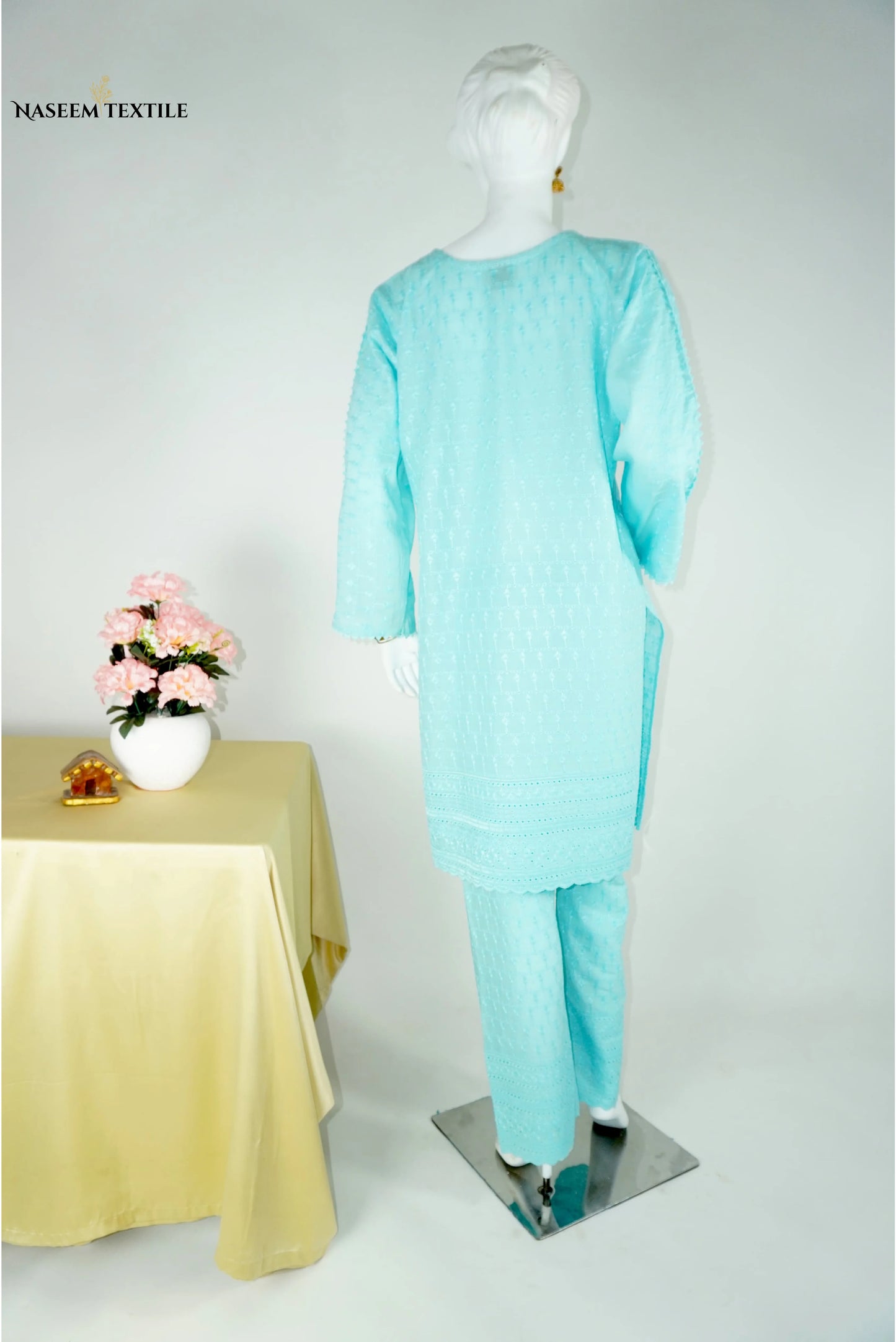 Everyday Luxe - Sky Blue Chikankari 2-piece Stitched Suit for Women | Kurta & Trouser | NT-WS04