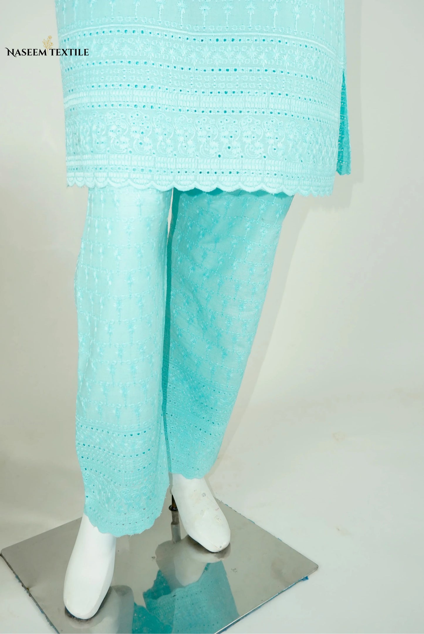 Everyday Luxe - Sky Blue Chikankari 2-piece Stitched Suit for Women | Kurta & Trouser | NT-WS04