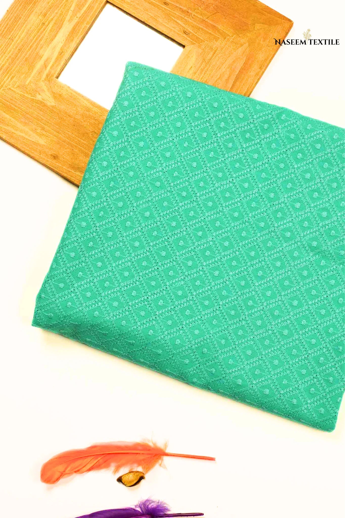 Aqua Green Chikan Kari Fabric – Wholesale at just 600 PKR/Yard (15 Yards Per Bundle)