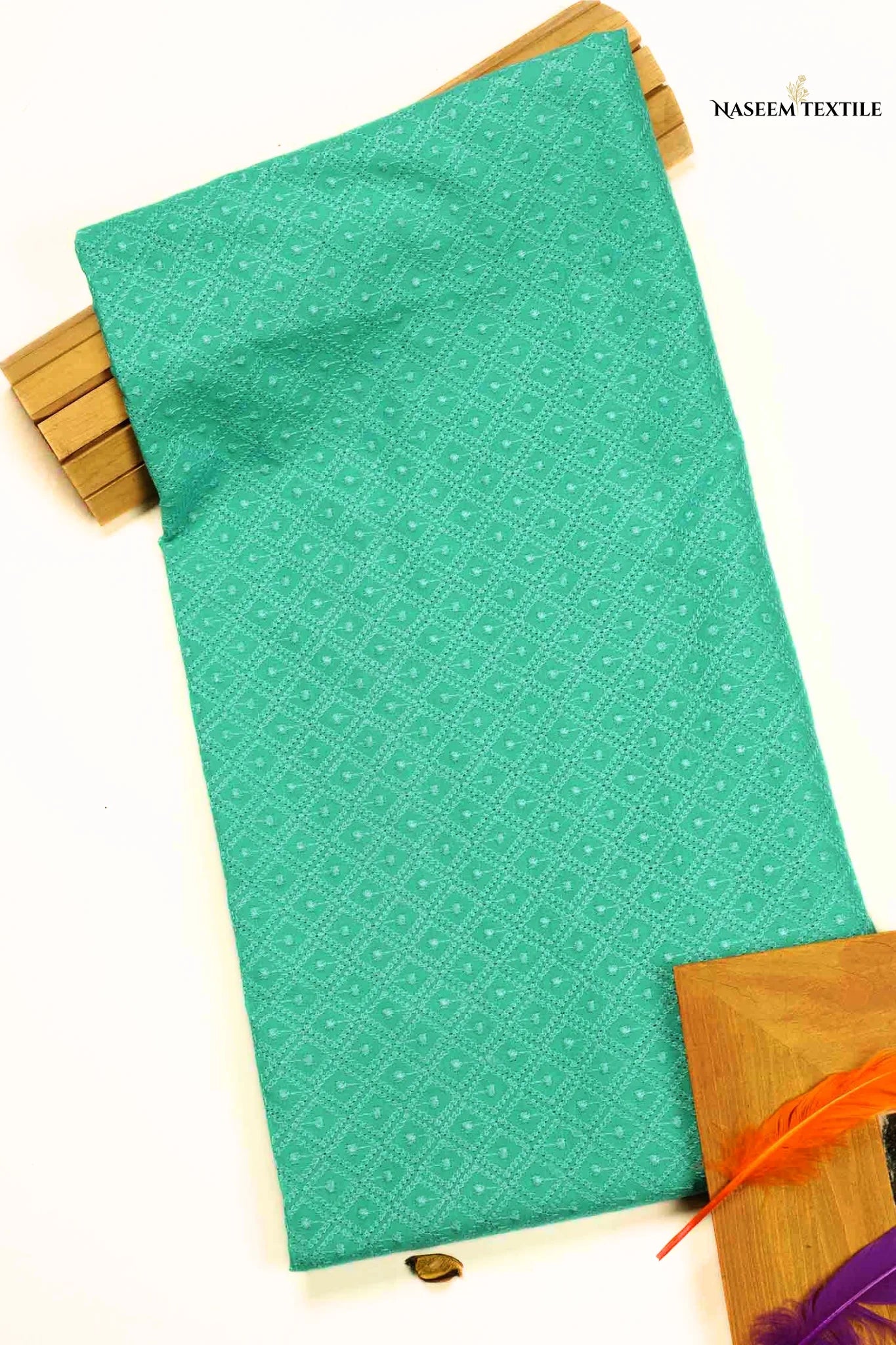 Aqua Green Chikan Kari Fabric – Wholesale at just 600 PKR/Yard (15 Yards Per Bundle)
