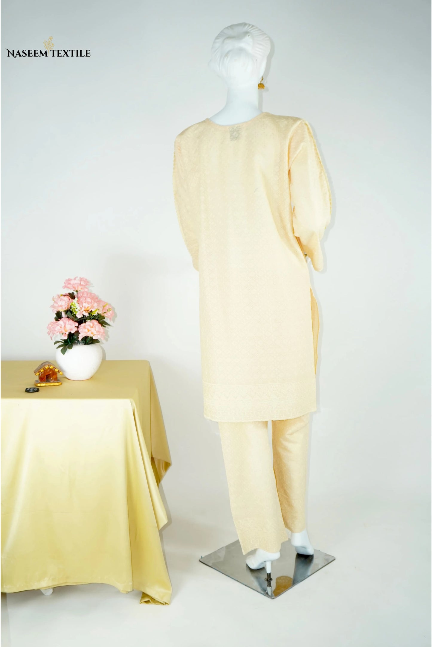 Everyday Luxe - Cream Beige Chikankari 2-piece Stitched Suit for Women | Kurta & Trouser | NT-WS03