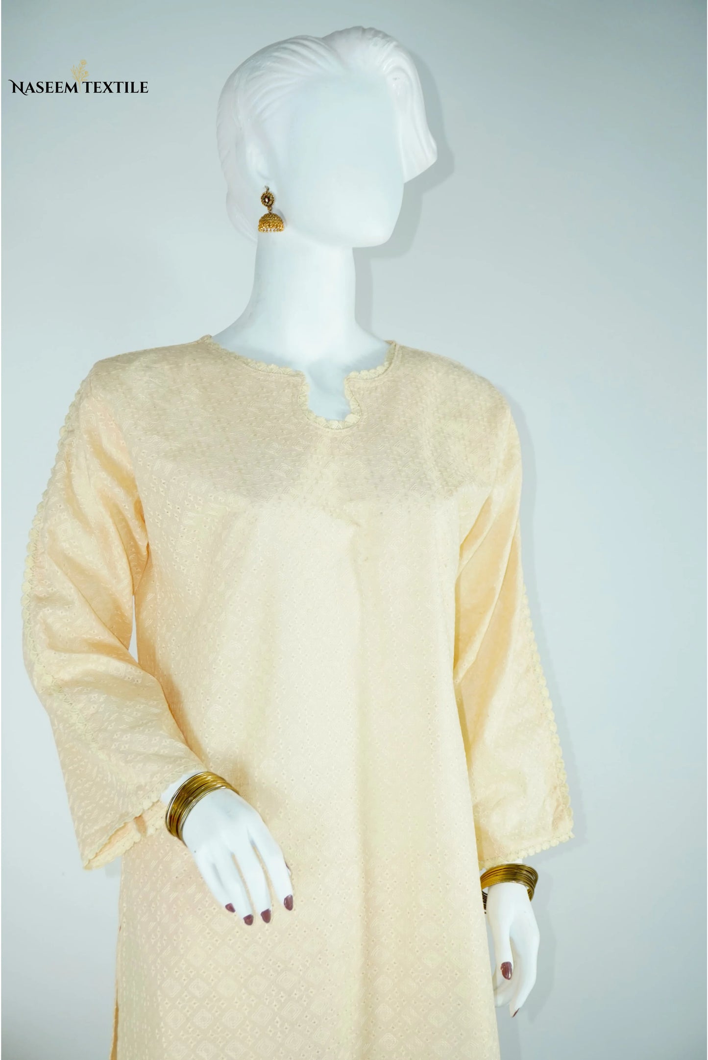 Everyday Luxe - Cream Beige Chikankari 2-piece Stitched Suit for Women | Kurta & Trouser | NT-WS03