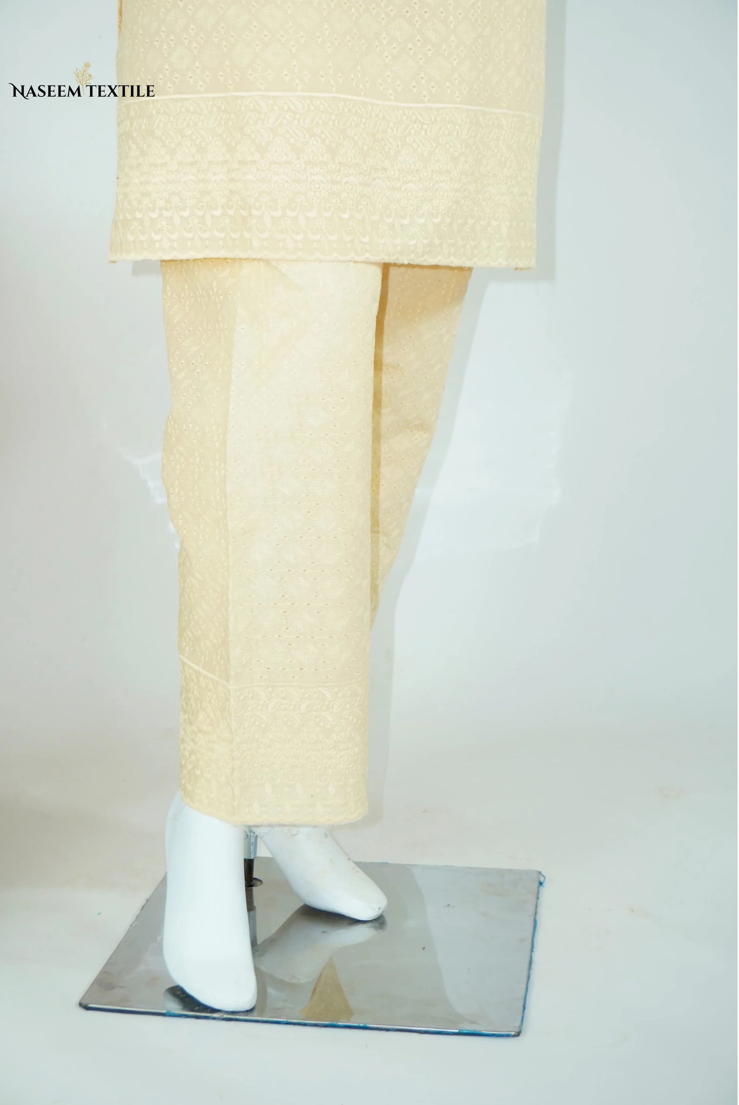 Everyday Luxe - Cream Beige Chikankari 2-piece Stitched Suit for Women | Kurta & Trouser | NT-WS03