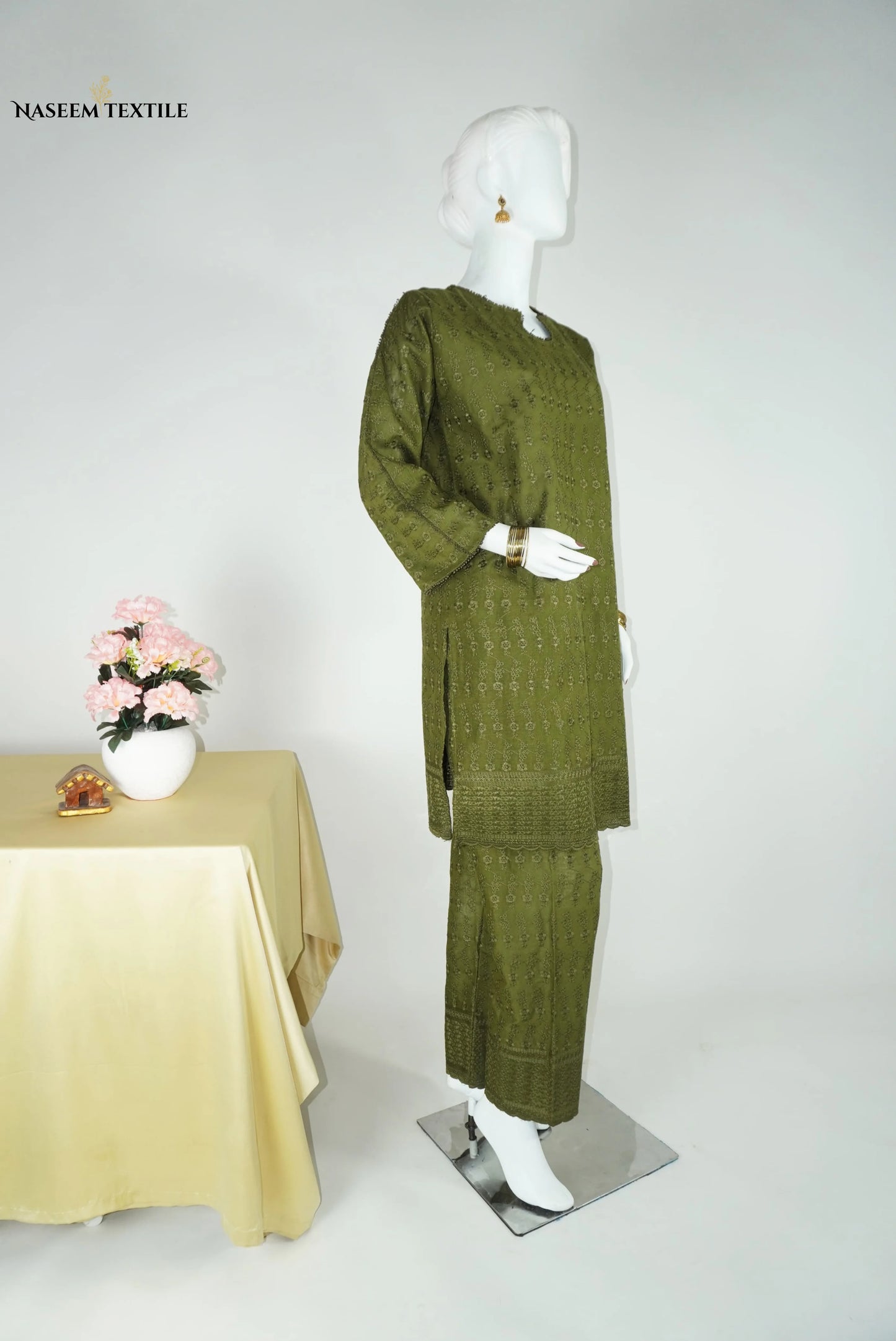 Everyday Luxe - Olive Green Chikankari 2-piece Stitched Suit for Women | Kurta & Trouser | NT-WS01