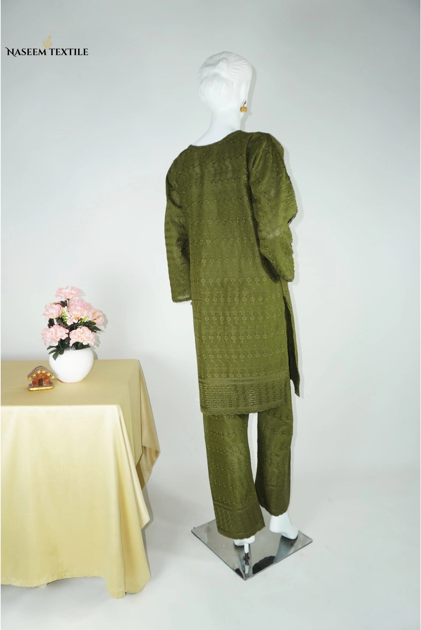 Everyday Luxe - Olive Green Chikankari 2-piece Stitched Suit for Women | Kurta & Trouser | NT-WS01