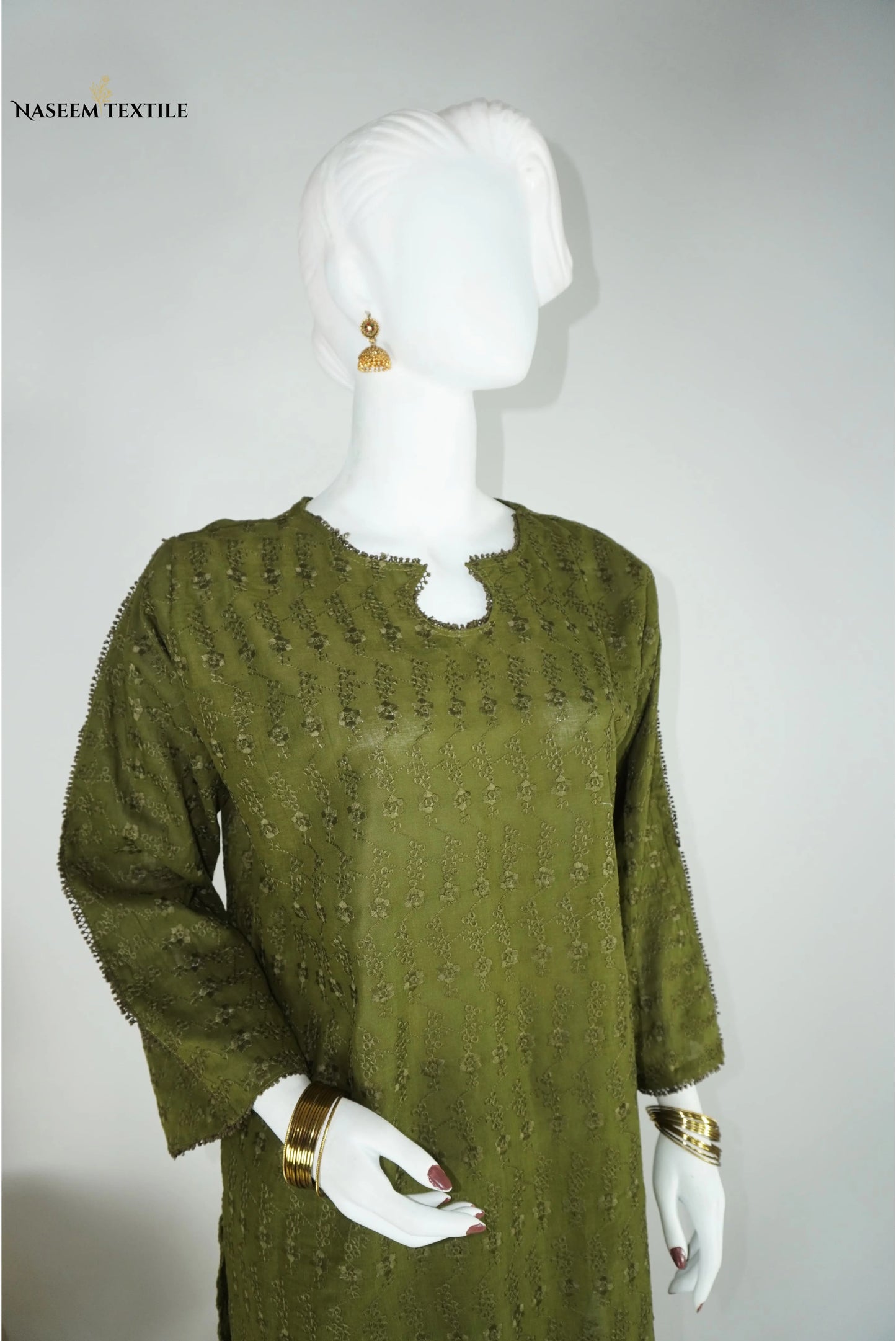Everyday Luxe - Olive Green Chikankari 2-piece Stitched Suit for Women | Kurta & Trouser | NT-WS01