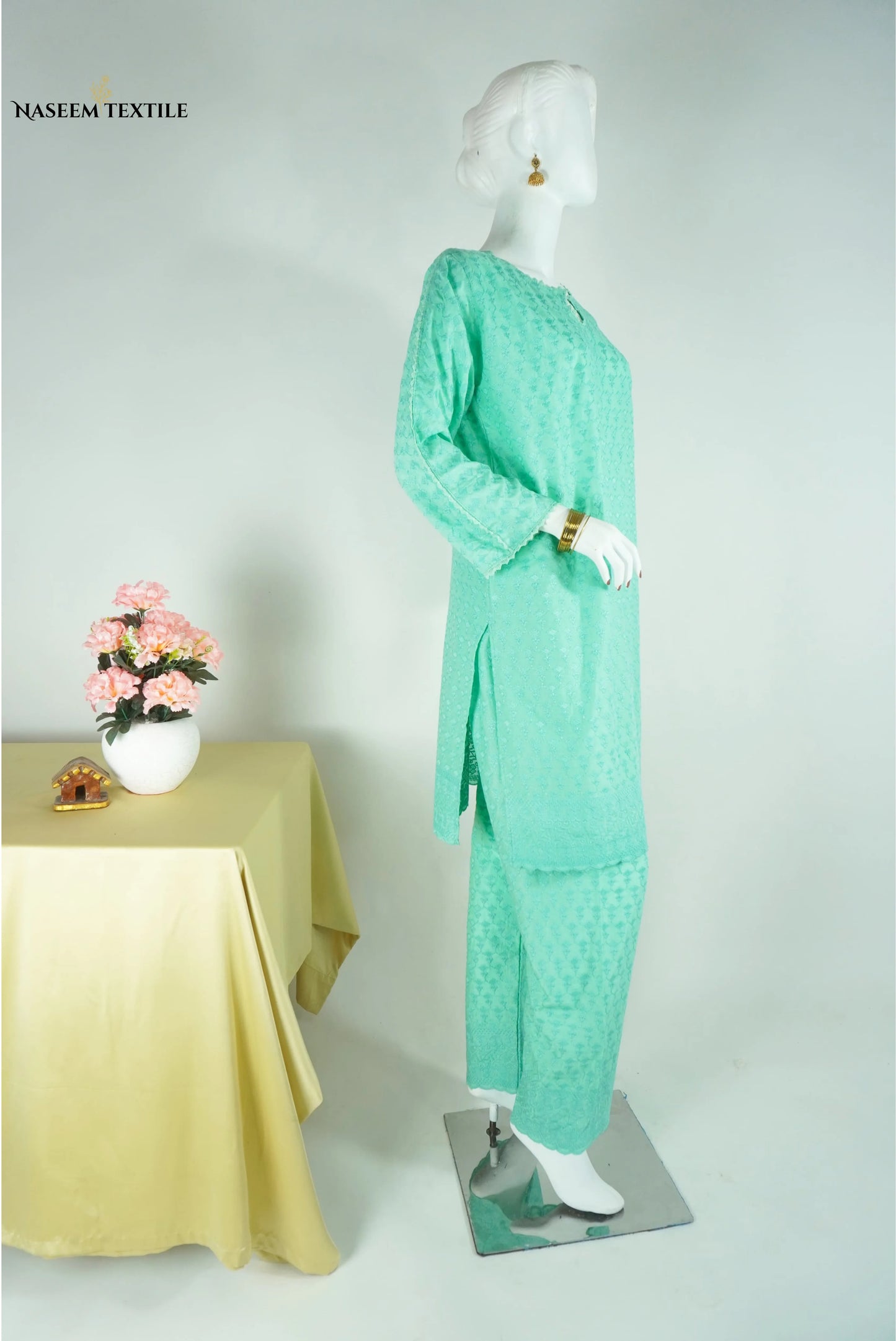 Everyday Luxe - Mint Green Chikankari 2-piece Stitched Suit for Women | Kurta & Trouser | NT-WS02
