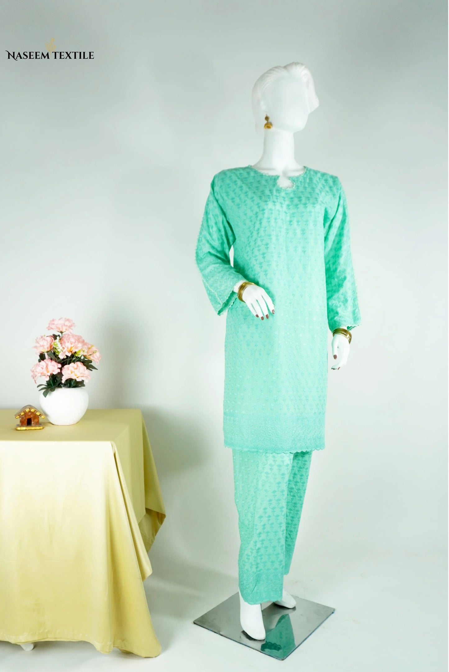 Everyday Luxe - Mint Green Chikankari 2-piece Stitched Suit for Women | Kurta & Trouser | NT-WS02