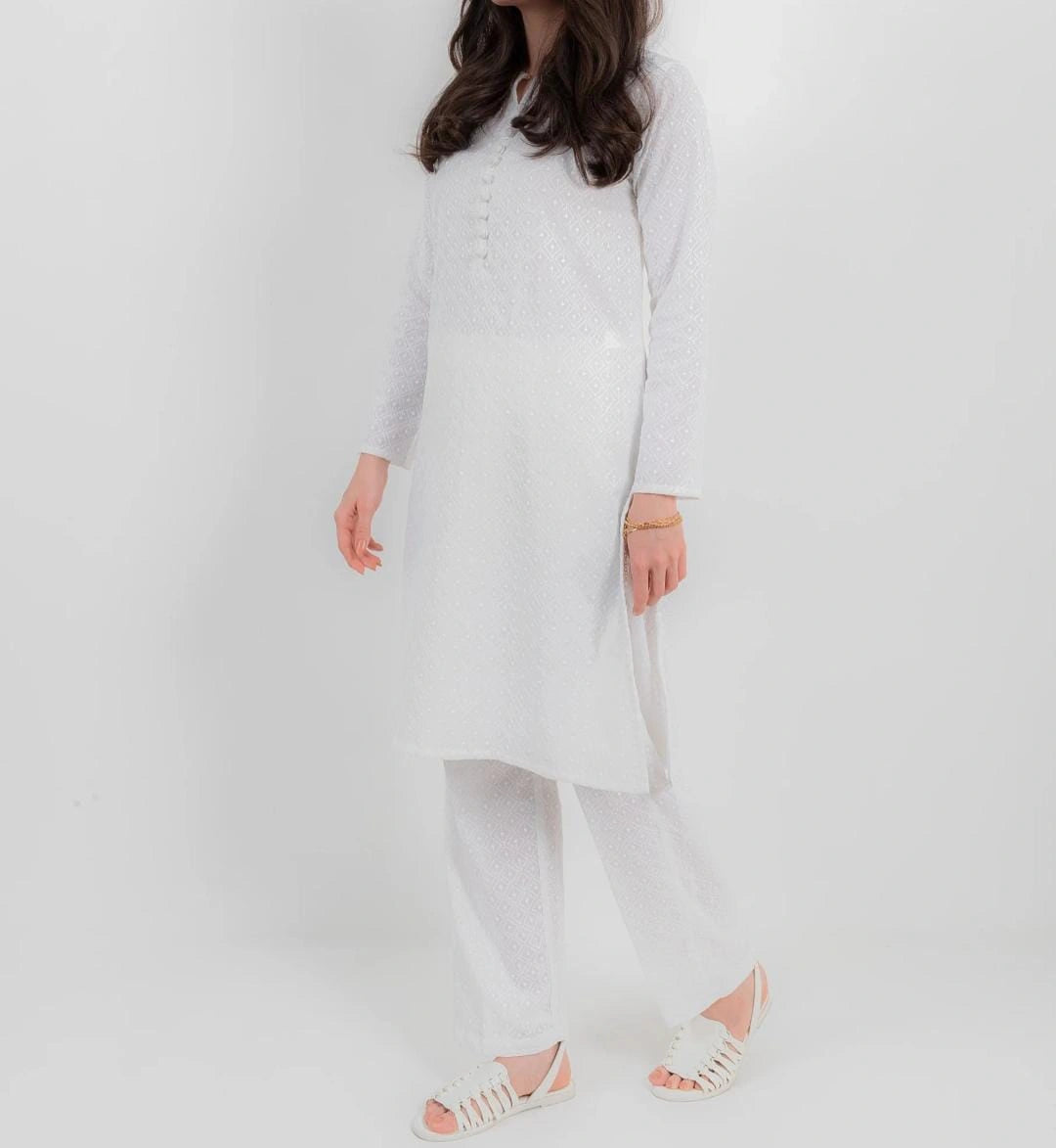 White Unstitched Chikankari 2-pcs Suit for Women| Classic Embroidery NT-WU4