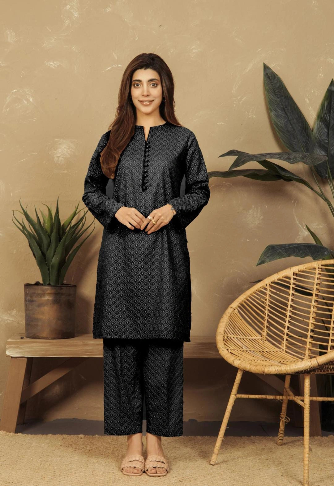 Black Unstitched Chikankari 2-pcs Suit for Women| Classic Embroidery NT-WU6