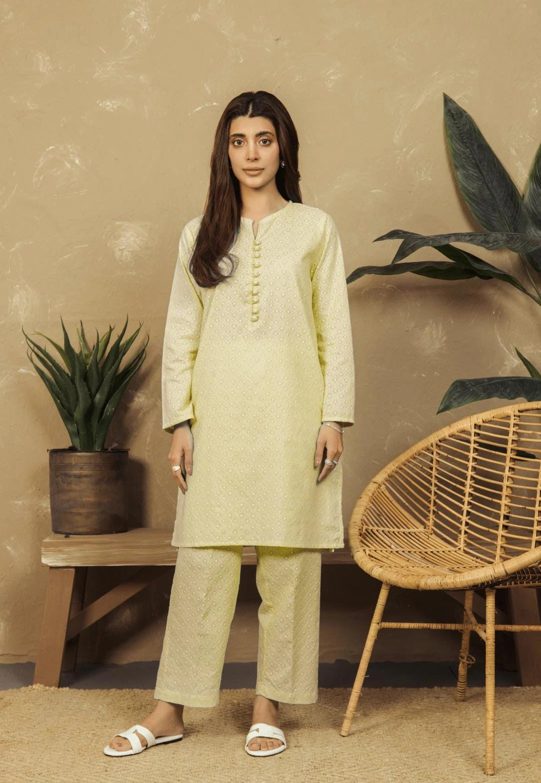 Lemon Yellow Unstitched Chikankari 2-pcs Suit for Women| Classic Embroidery NT-WU1