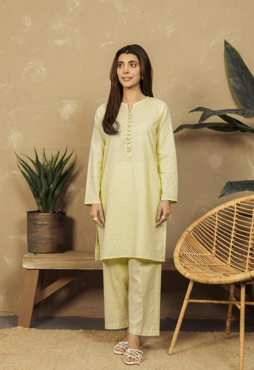 Lemon Yellow Unstitched Chikankari 2-pcs Suit for Women| Classic Embroidery NT-WU1