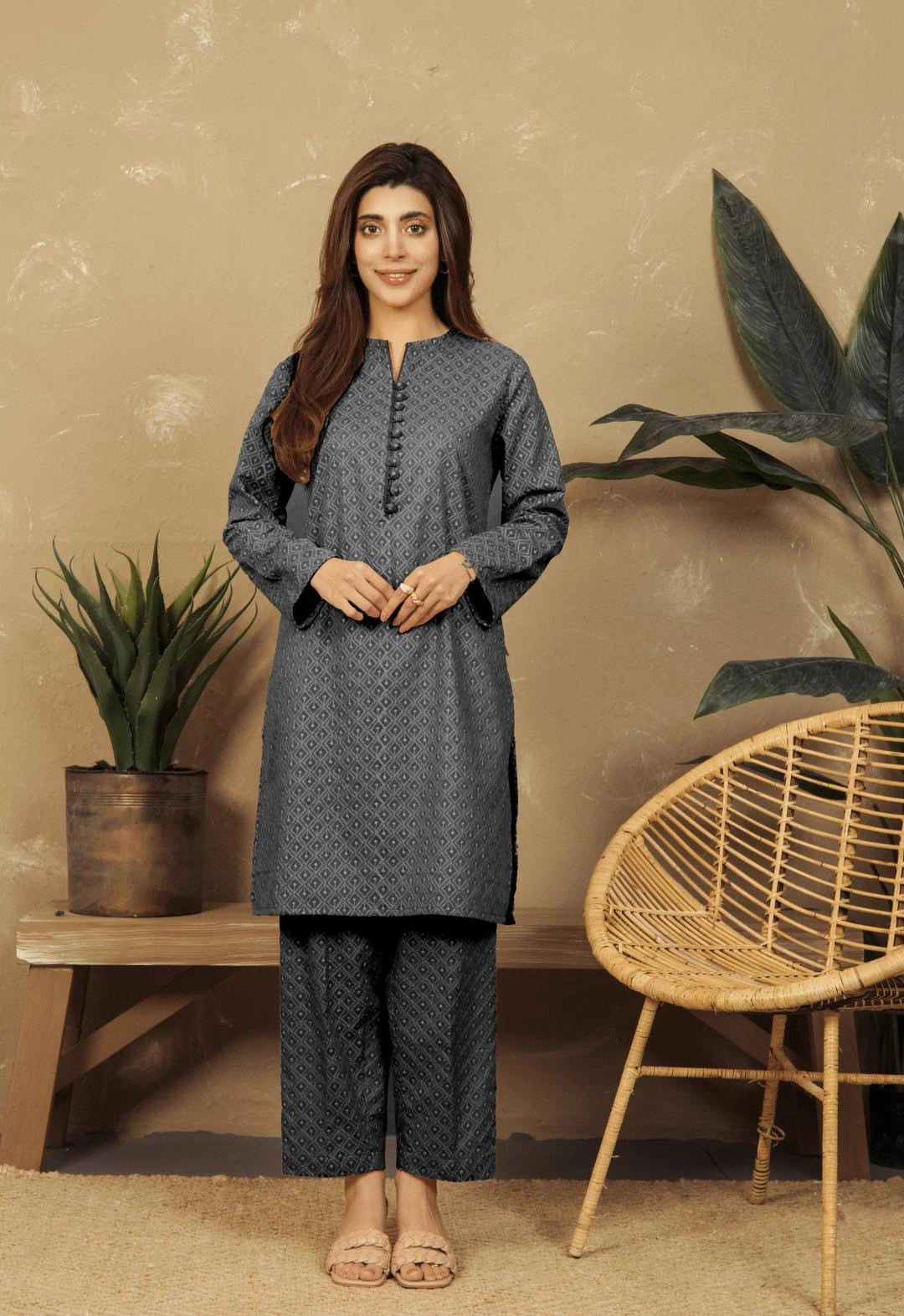 Dark Grey Unstitched Chikankari 2-pcs Suit for Women| Classic Embroidery NT-WU2
