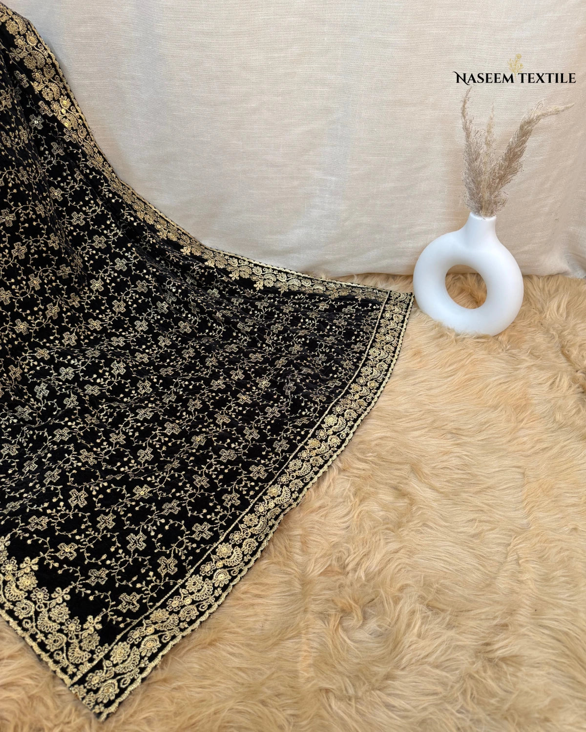 Black Embroidered Velvet Shawl – Luxe Winter Collection | NT-VS-05