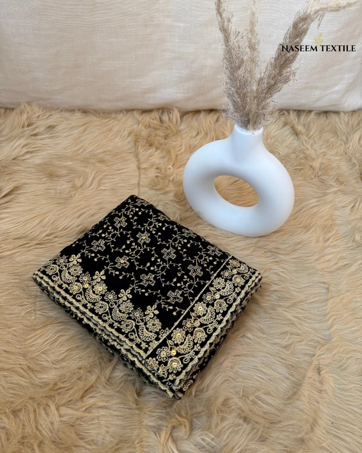 Black Embroidered Velvet Shawl – Luxe Winter Collection | NT-VS-05