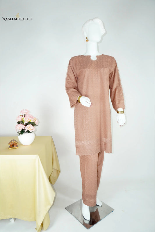 Everyday Luxe - Tea Pink Chikankari 2-piece Stitched Suit for Women | Kurta & Trouser | NT-WS05