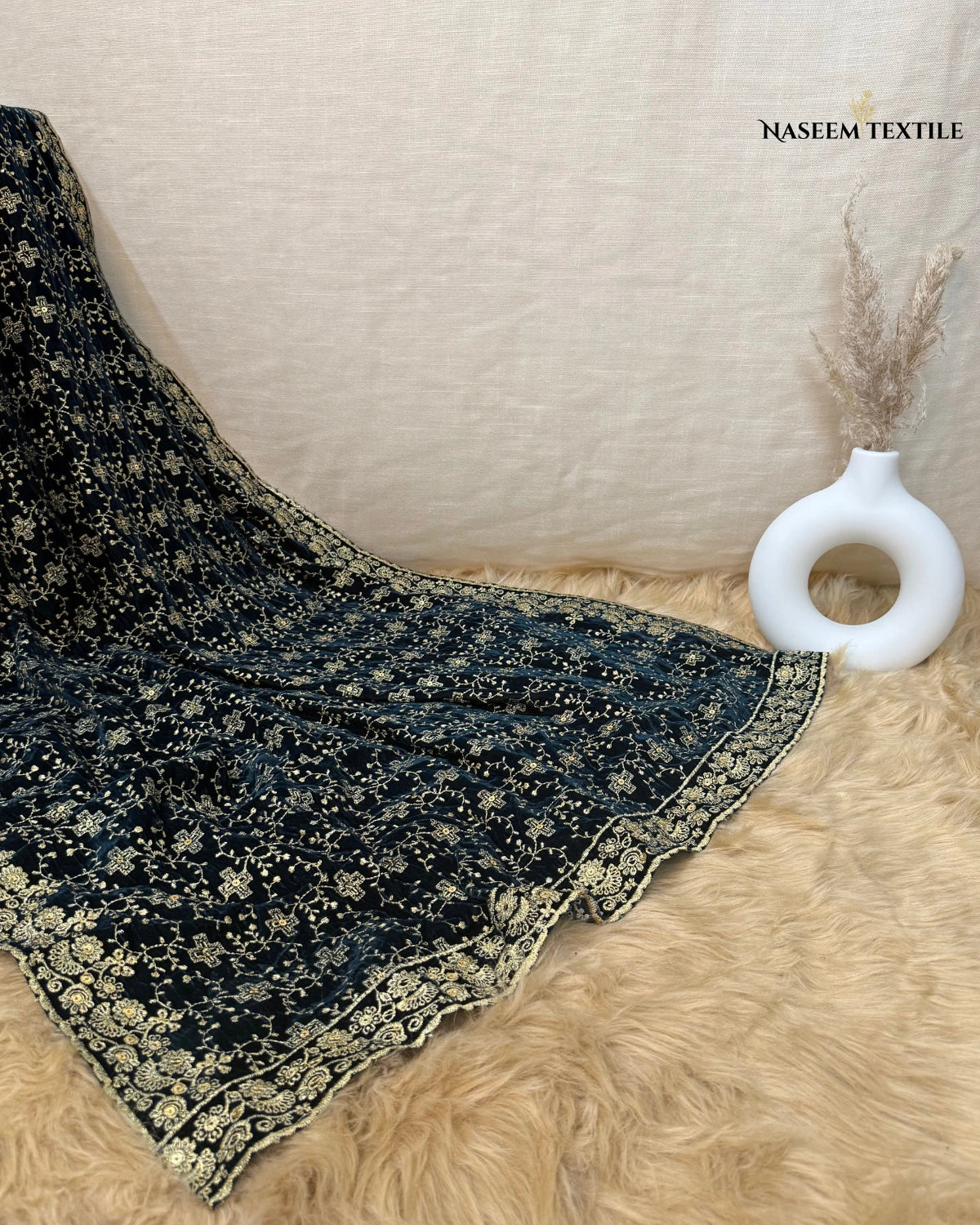 Emerald Green Embroidered Velvet Shawl – Luxe Winter Collection | NT-VS-03