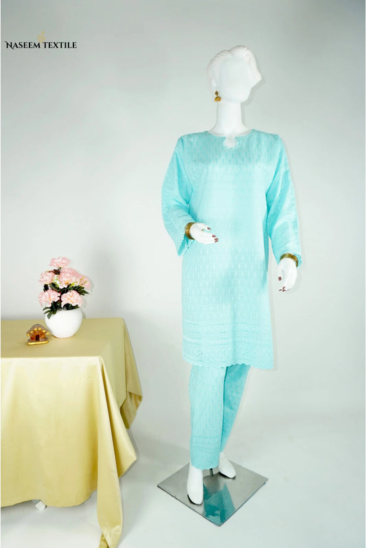 Everyday Luxe - Sky Blue Chikankari 2-piece Stitched Suit for Women | Kurta & Trouser | NT-WS04