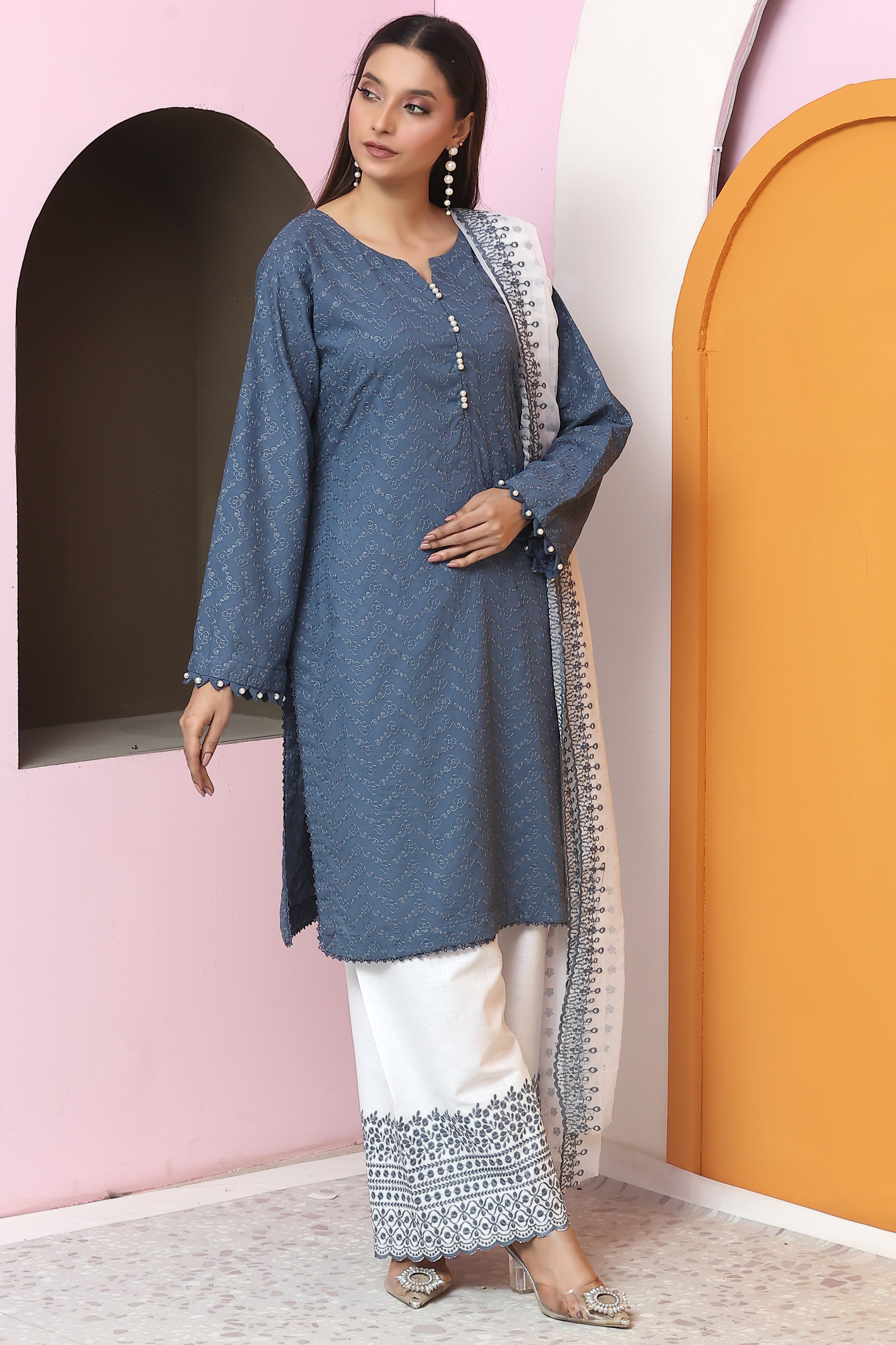 Premium Chikankari Unstitched 3pcs suit