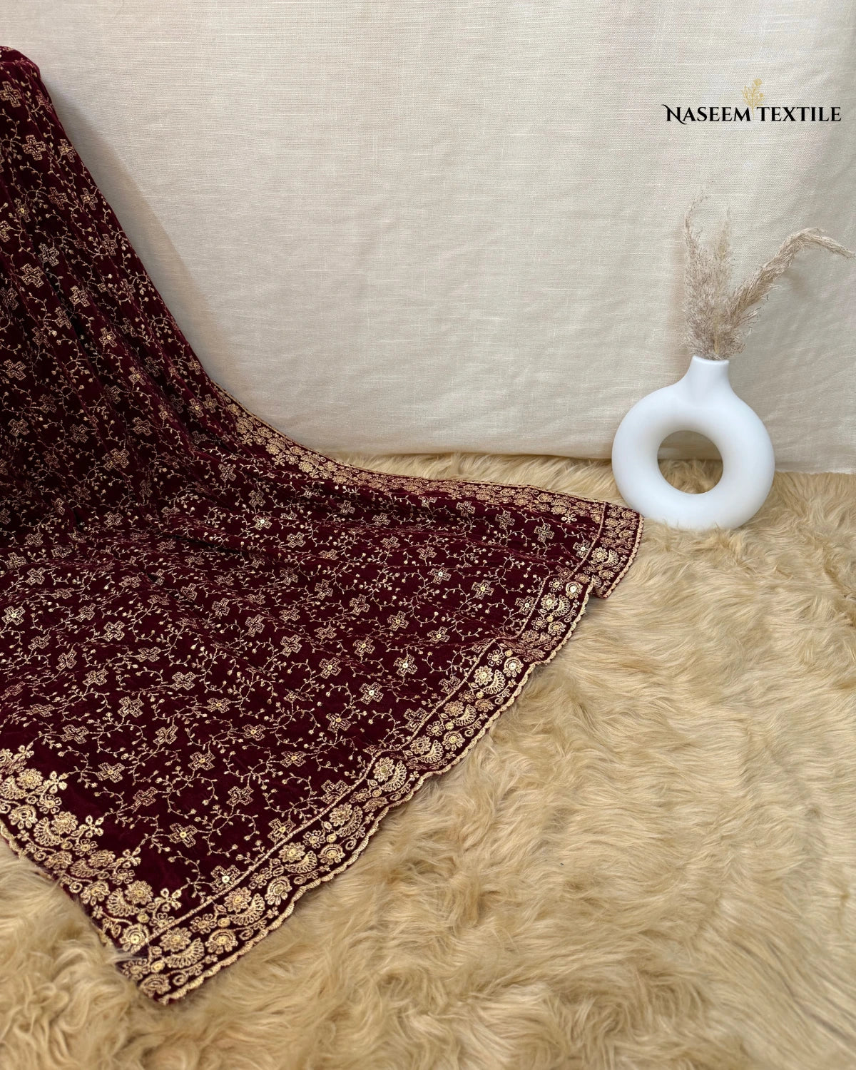 Maroon Embroidered Velvet Shawl – Luxe Winter Collection | NT-VS-04