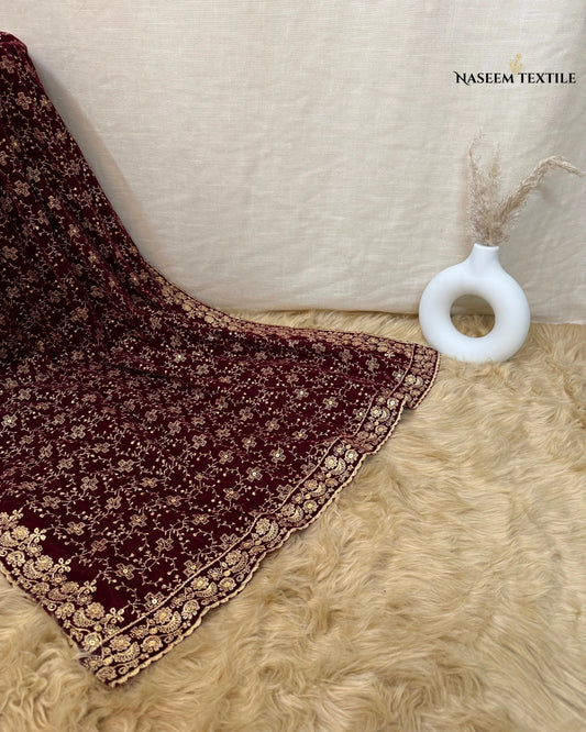 Maroon Embroidered Velvet Shawl – Luxe Winter Collection | NT-VS-04