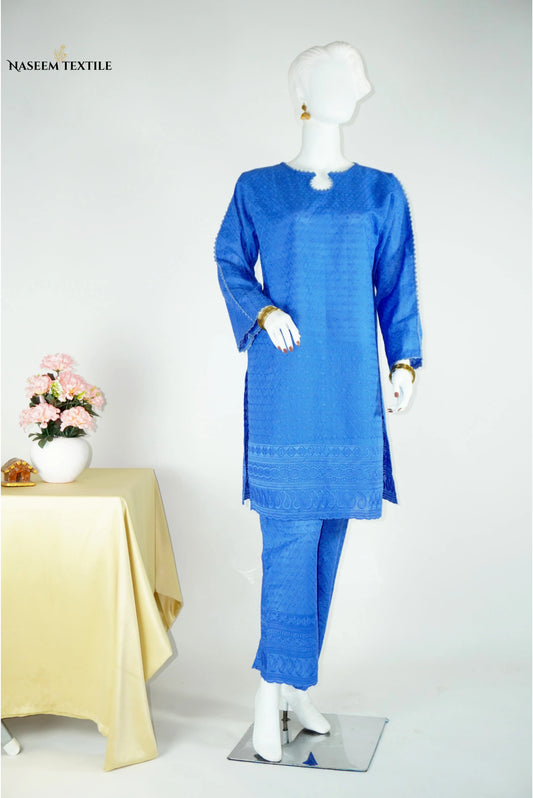 Everyday Luxe - Blue Chikankari 2-piece Stitched Suit for Women | Kurta & Trouser | NT-WS09