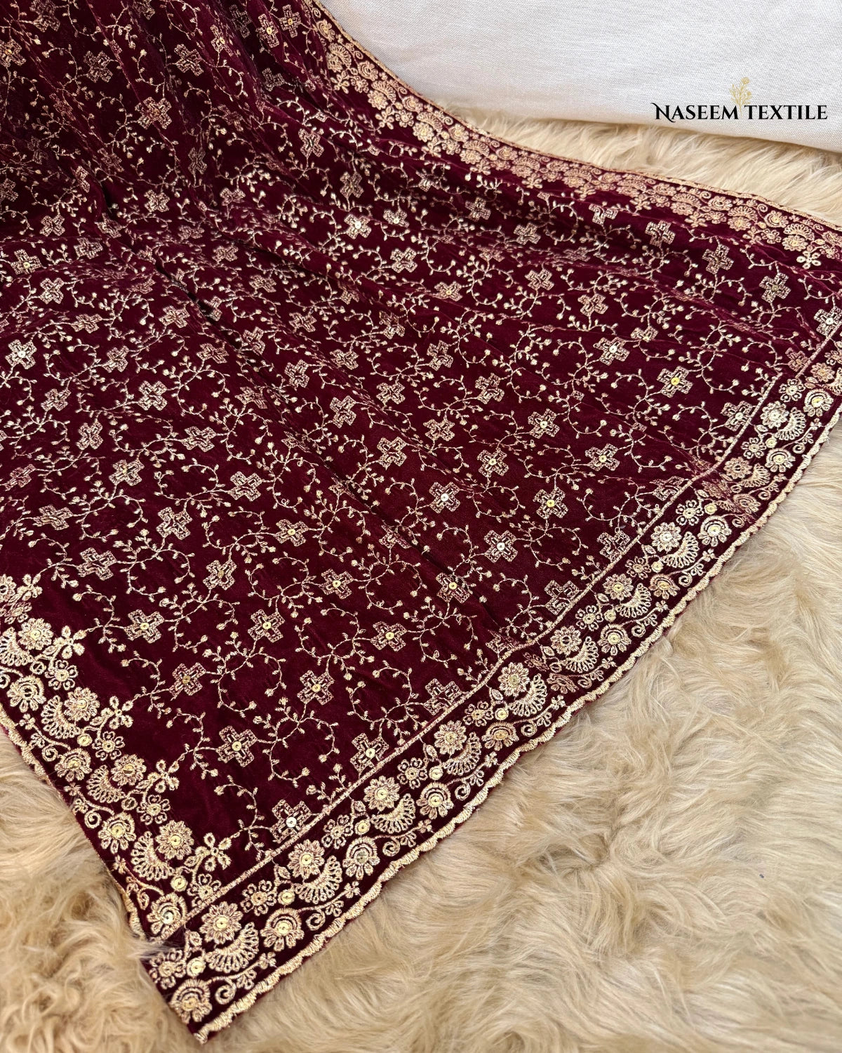 Maroon Embroidered Velvet Shawl – Luxe Winter Collection | NT-VS-04