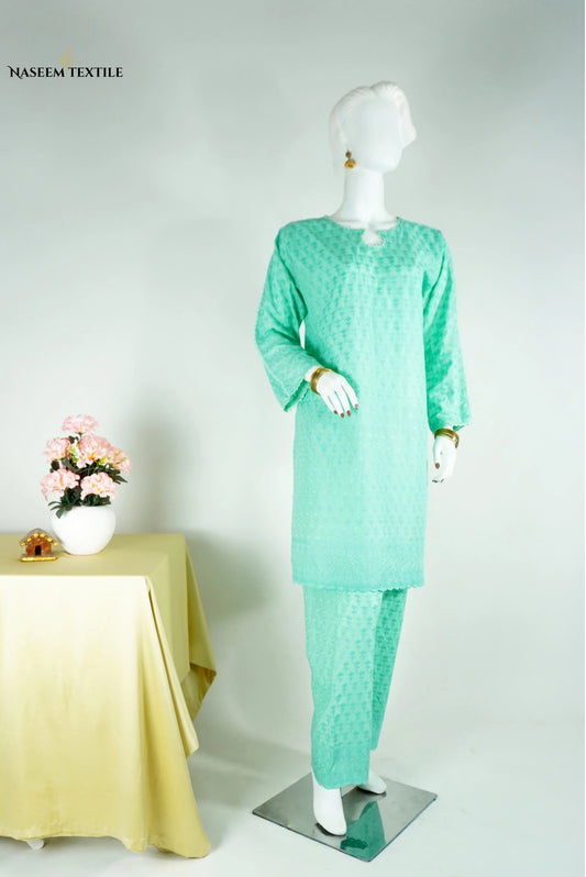 Everyday Luxe - Mint Green Chikankari 2-piece Stitched Suit for Women | Kurta & Trouser | NT-WS02