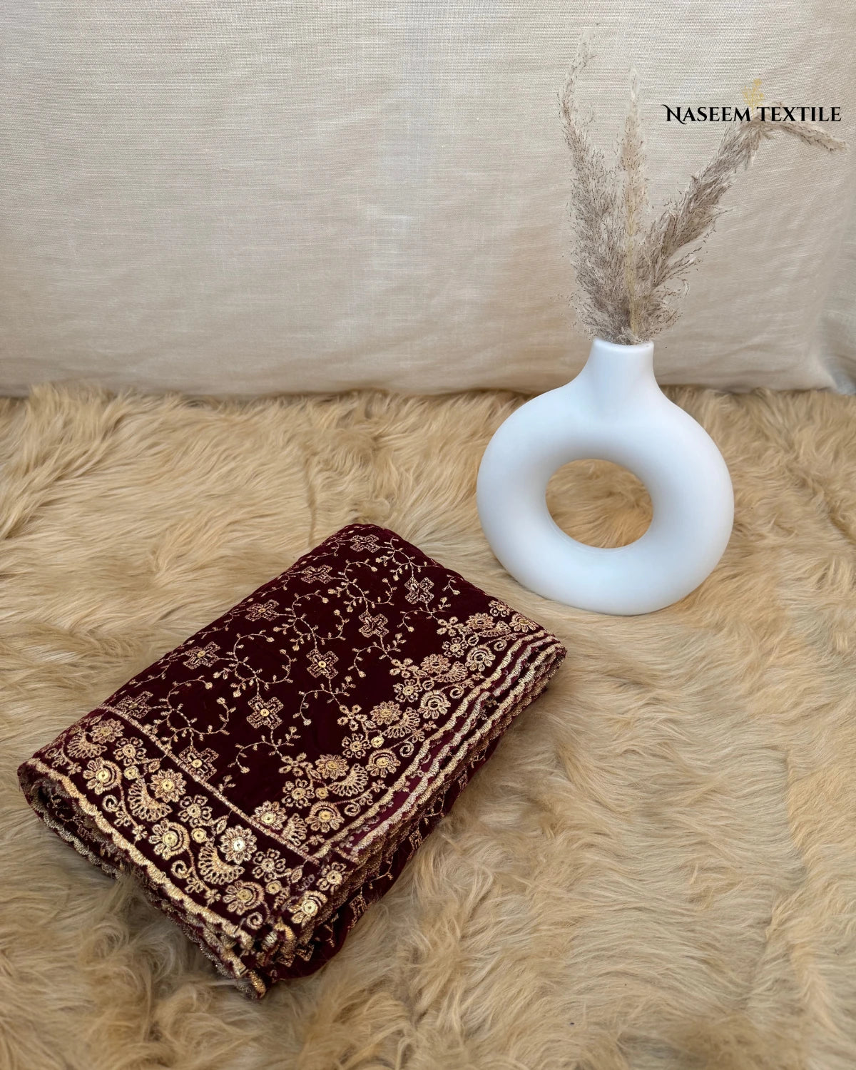 Maroon Embroidered Velvet Shawl – Luxe Winter Collection | NT-VS-04