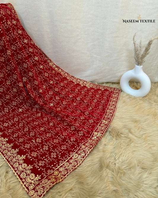 Red Embroidered Velvet Shawl – Luxe Winter Collection | NT-VS-02