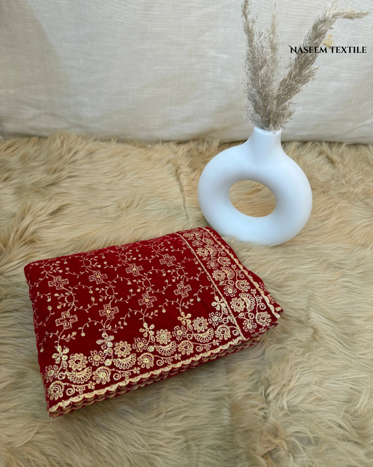 Red Embroidered Velvet Shawl – Luxe Winter Collection | NT-VS-02