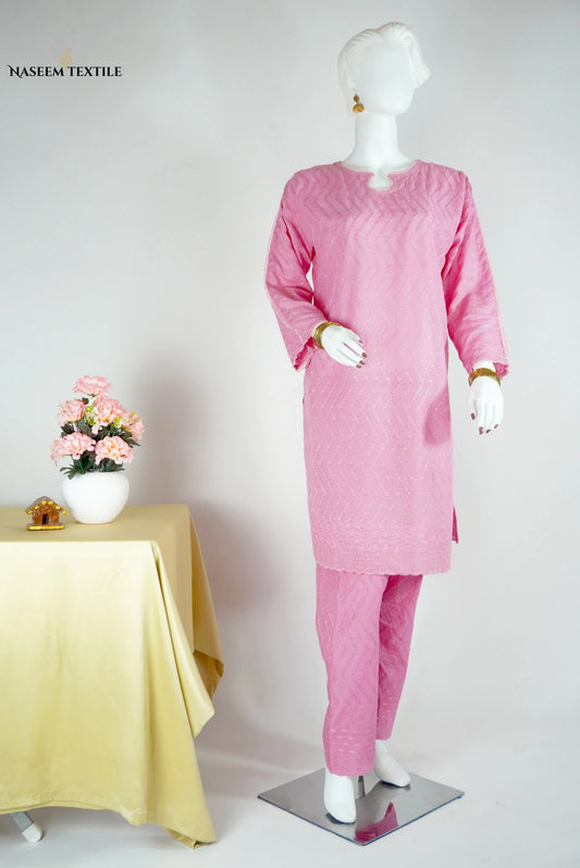 Everyday Luxe - Baby Pink Chikankari 2-piece Stitched Suit for Women | Kurta & Trouser | NT-WS08