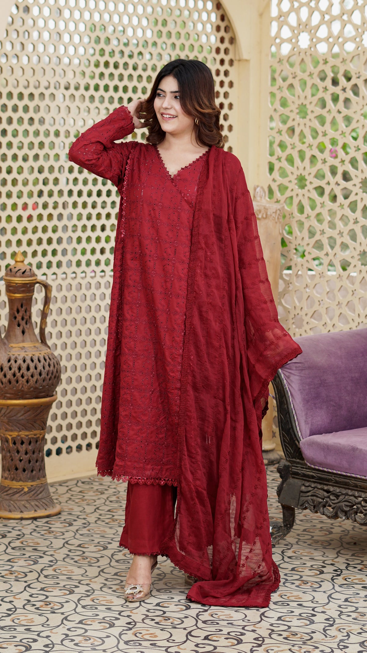 Anaar – Premium Embroidered Stitched Dhanak 3 Piece Suit | The Festive Pret