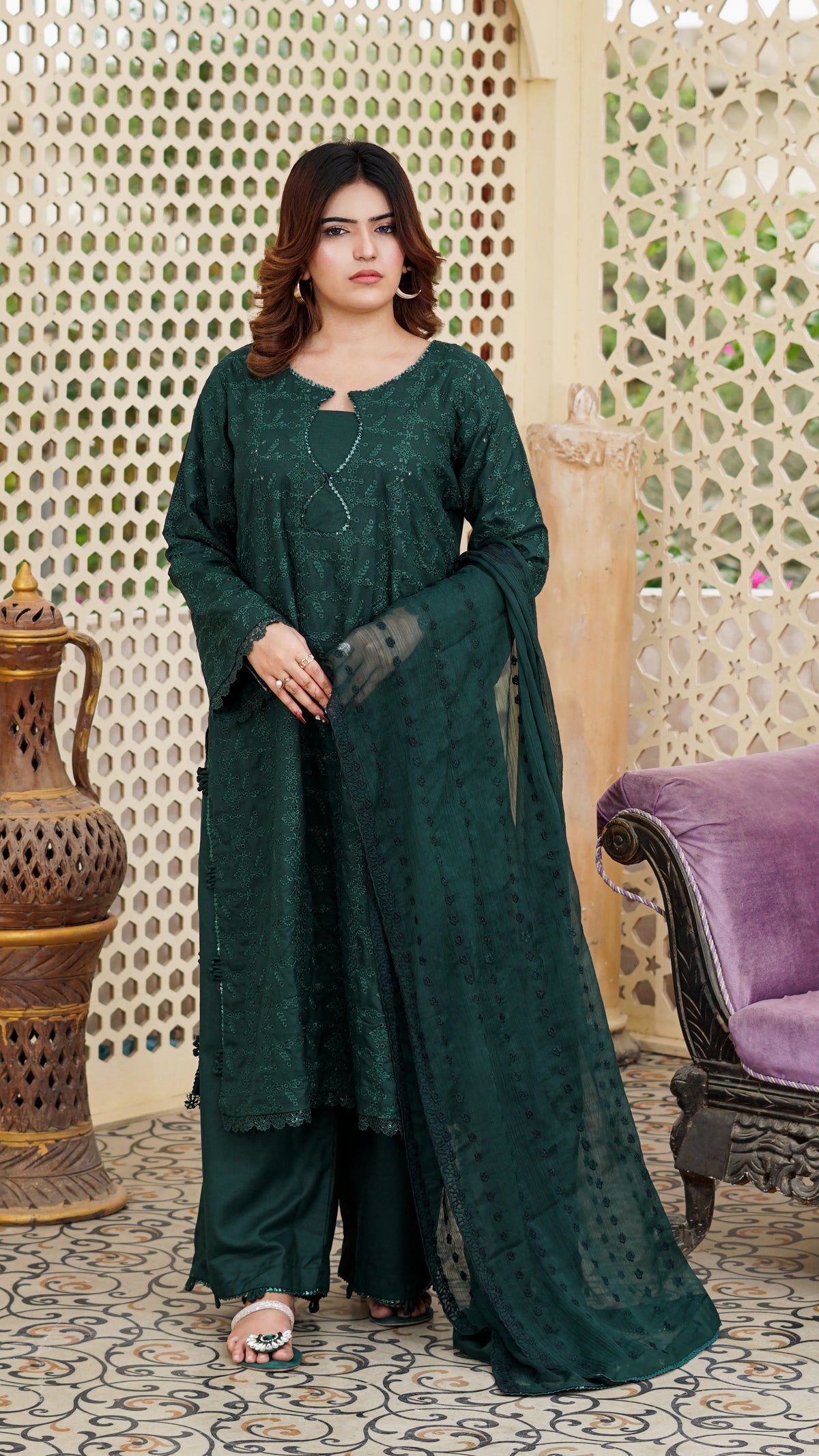 Zamurrad – Premium Embroidered Stitched Dhanak 3 Piece Suit | The Festive Pret