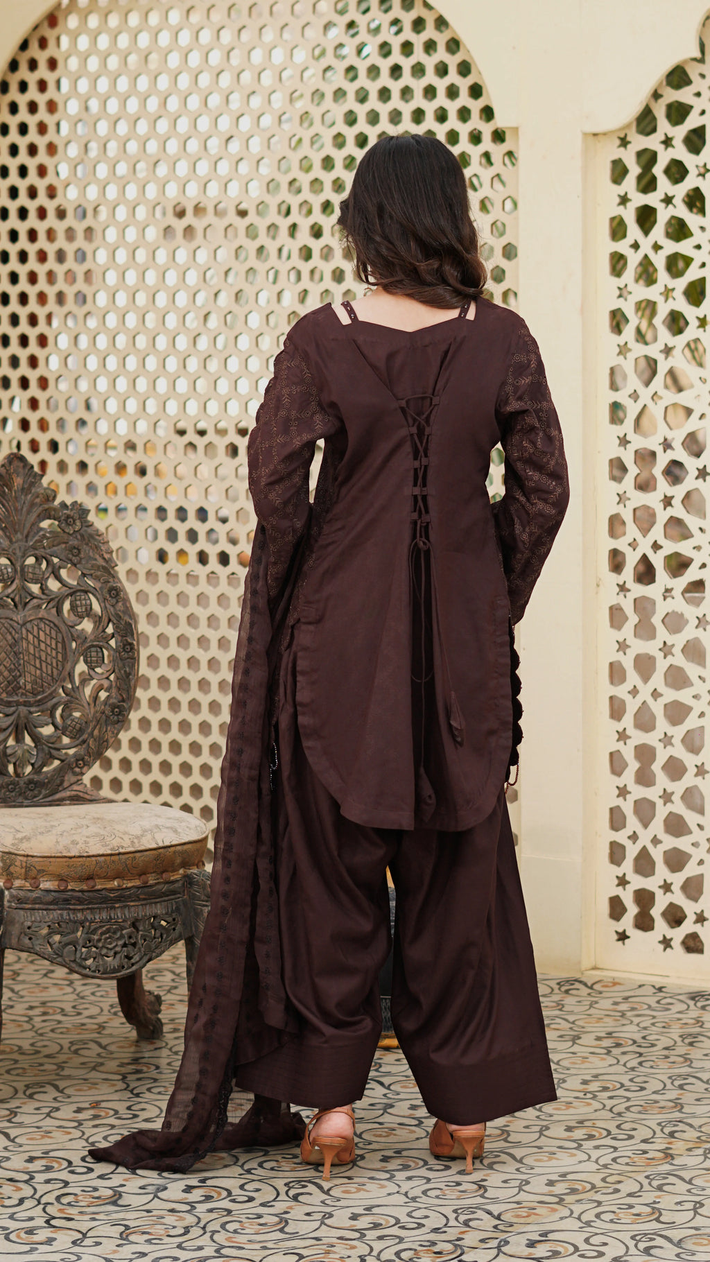 Qahwa – Premium Embroidered Stitched Dhanak 3 Piece Suit | The Festive Pret