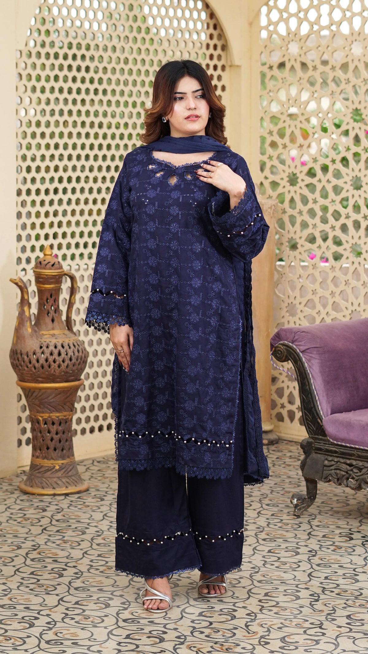 Neelam – Premium Embroidered Stitched Dhanak 3 Piece Suit | The Festive Pret